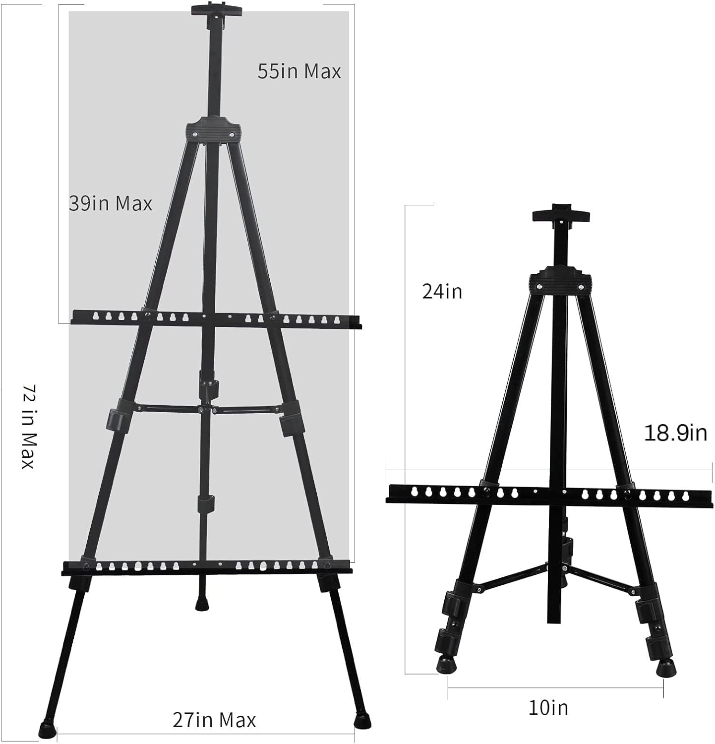 RRFTOK Art Painting Display Easel Stand,72Inches Portable Adjustable Metal Tripod with Artist Easels for Canvases Height from 22-72”for Table-Top/Floor Paint and Displaying,Black