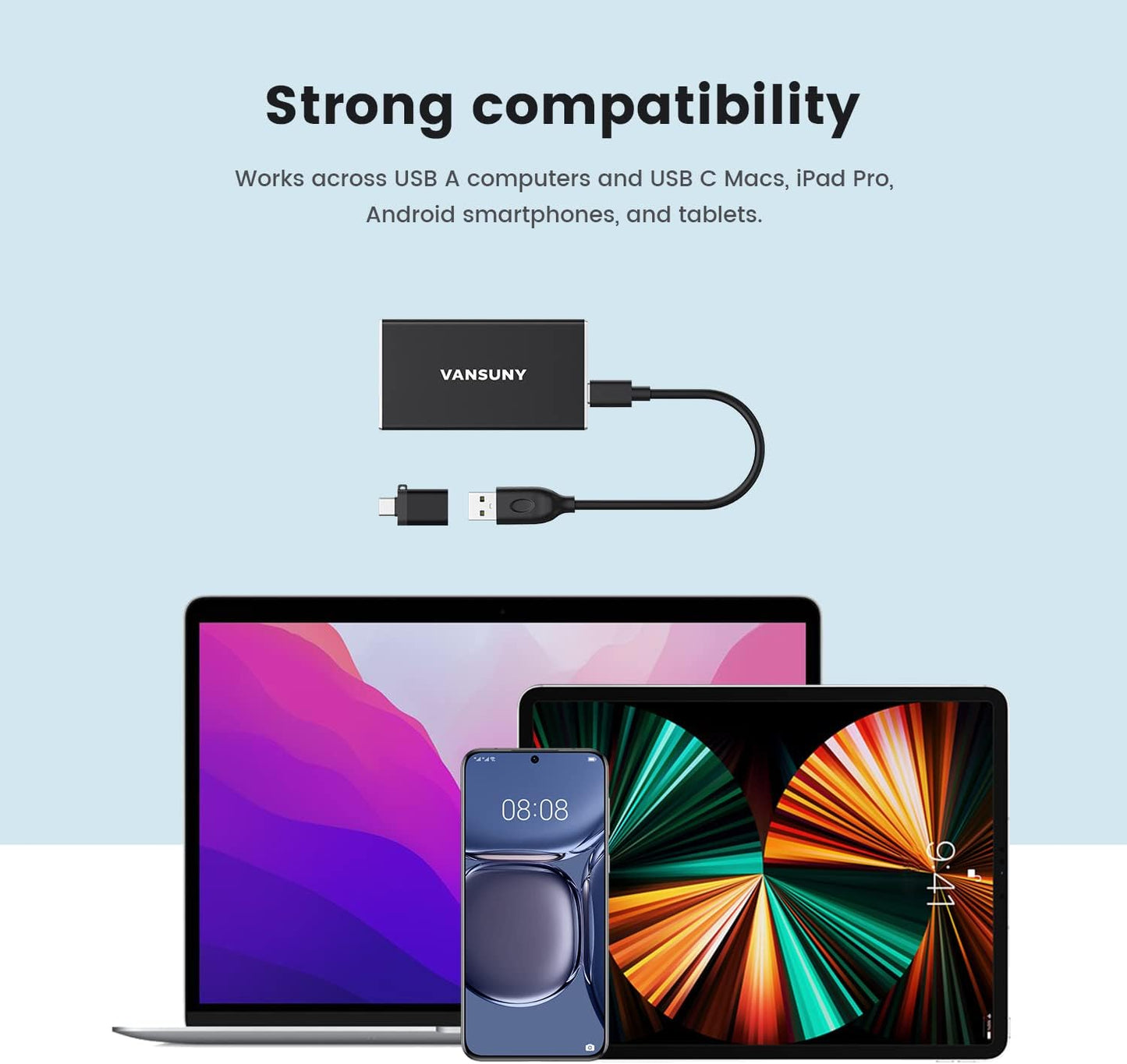 Vansuny 250GB Portable External SSD, USB 3.1 Gen2 430MB/s High-Speed Data Transfer, Metal USB C Mini Portable External Solid State Drive for PC, Laptop, Phones and More