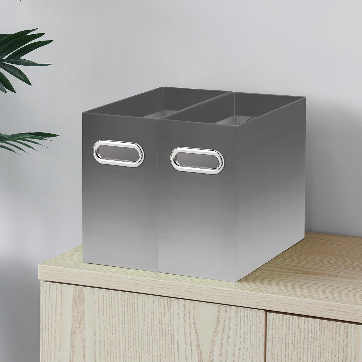 Oterri File Organizer, 4 Packs Small Storage Box, Cardboard File Folder Organizer, Collapsible File Box for Hanging File Folders Letter Size, Filing Organizer with Handle (Gradient Light gray)