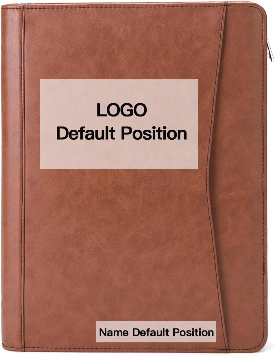 Personalized Vegan Leather Portfolio with Front Pocket for Men Women, Custom 8.5 x 11 Legal Pad Notepad Holder, Zippered Business Organizer, Professional Work Folder, Brown