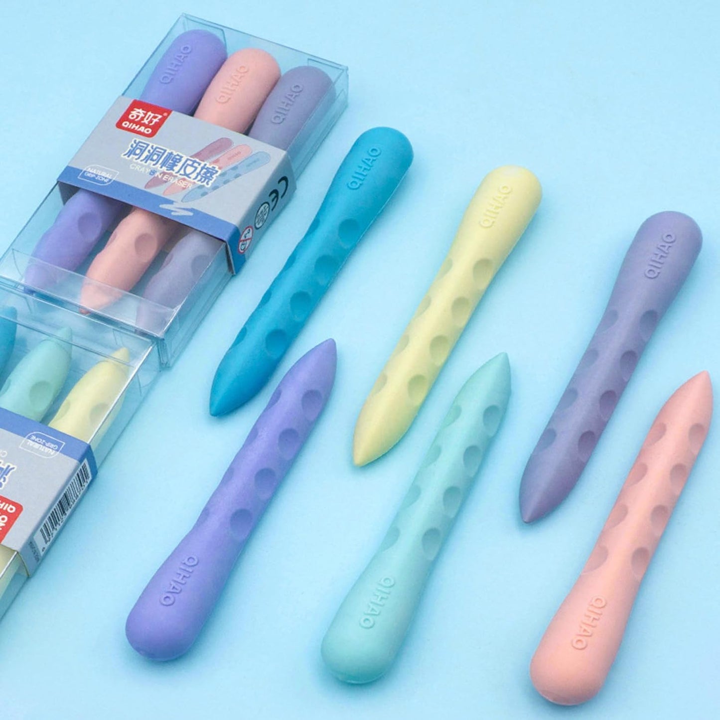Colorful Erasers 3 Pack Pencil Erasers Grippable Erasers for Kids Bulk for Students School Supplies Office Prize Gifts(Colorful Holes Small)