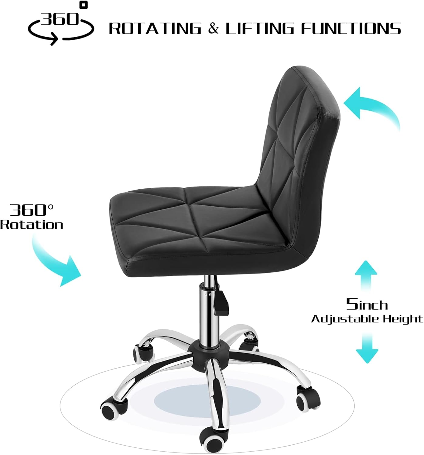 COSVALVE Armless Desk Chair, Mid Back 360 Degree Swivel Office Chair, Height Adjustable Executive Conference Task Chair with Rolling Wheels and Diamond Pattern, for Home Computer Barber, Black