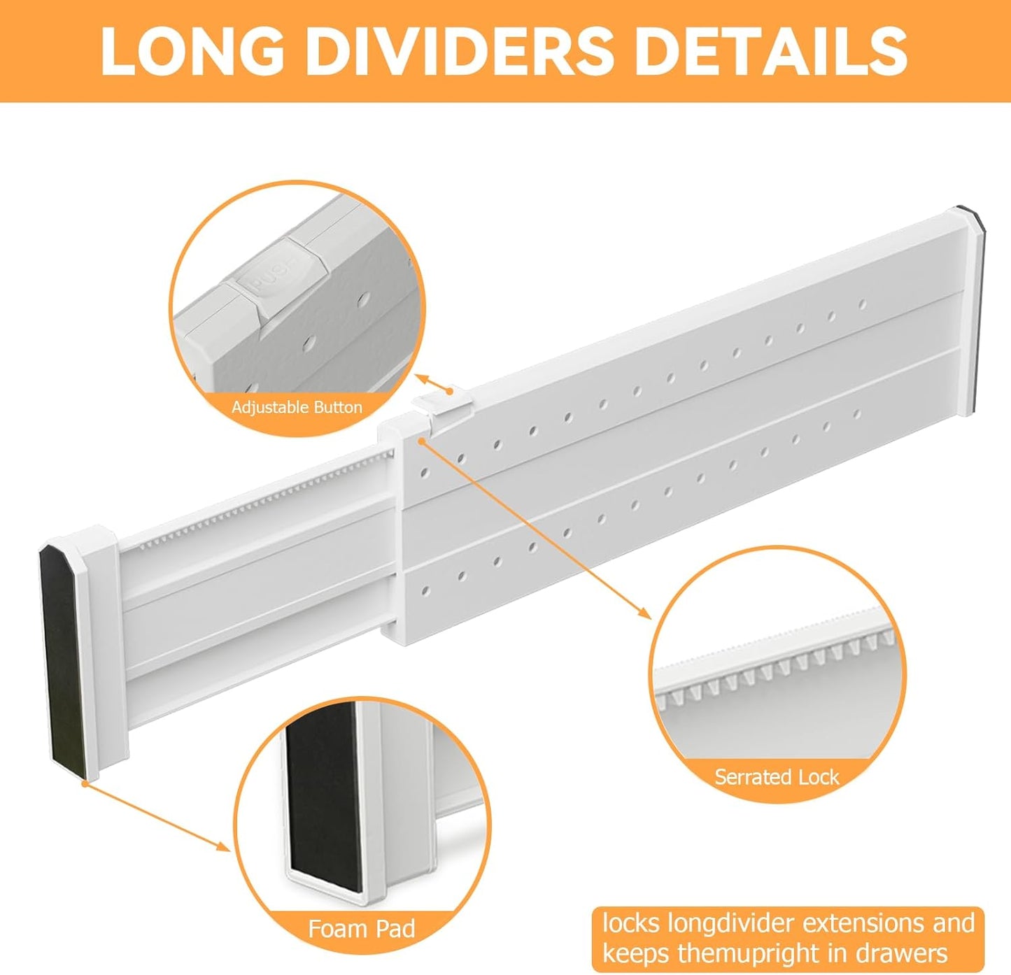 REBECAT 8 Pack Drawer Dividers for Clothes Adjustable Drawer Dividers 4" High Expandable from 15"-21" for Dresser Baby Clothes Bathroom,Bedroom Kitchen and Office Storage,White