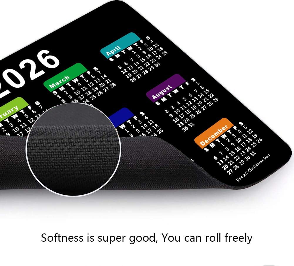 2026 Calendar Mouse Pad with Holidays, Computer Mousepad with Non-Slip Rubber Base, Mouse Pads for Computers Laptop Mouse 9.6 x 7.9 inch(Black)