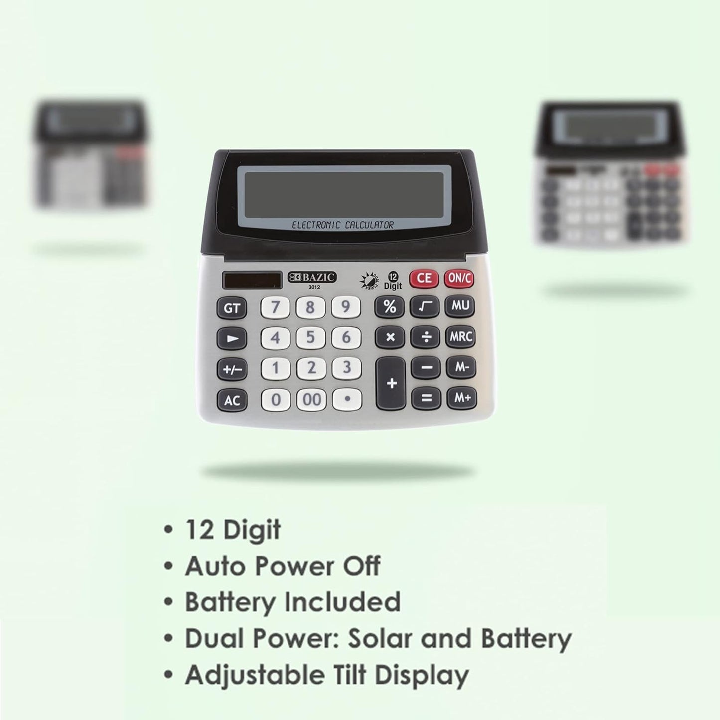 BAZIC 12-Digit Dual Power Desktop Calculator with Adjustable Display (Case of 12) (3012-12)