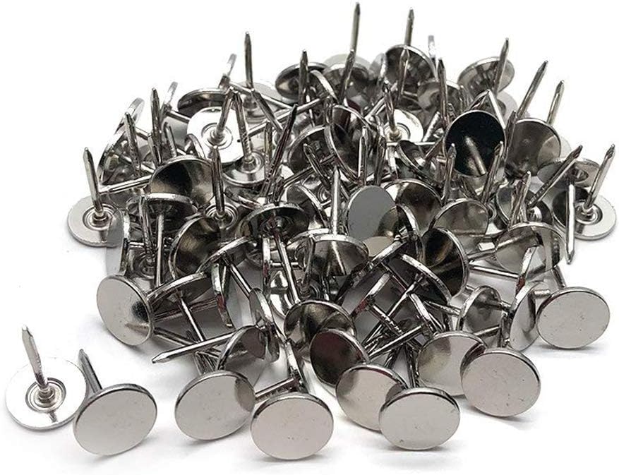 100Pcs Flat Head Upholstery Tacks Home Furniture Decor Tack Upholstery Nails Pushpin Thumb Tacks,Silver Tone (11mmx17mm)