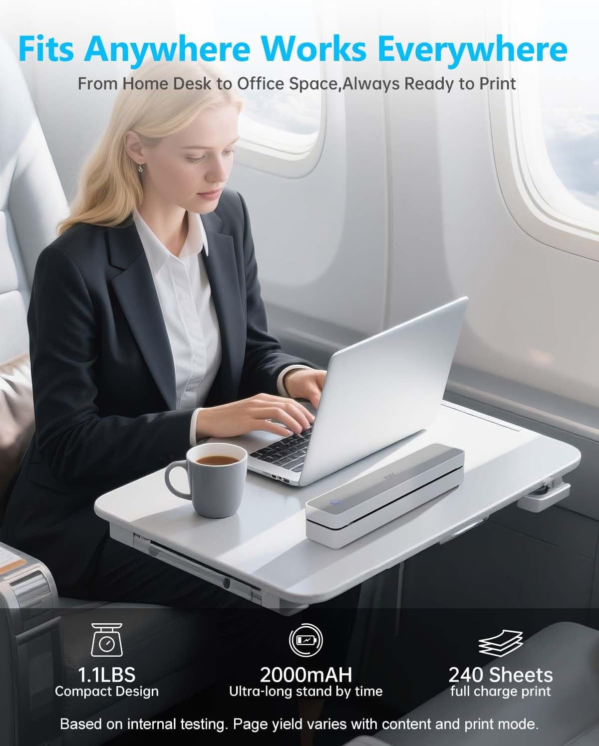 Inkless Portable Printer for Travel, Wireless Thermal Printer Support 8.5 x 11 Inch US Letter A4 B5, Bluetooth Mobile Printers with iOS, Android, Laptop for Home Use, Car, Office, School, Grey