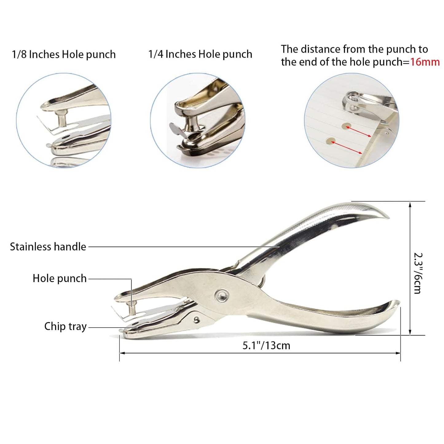 1/4 and 1/8 Inch Small Single Hole Punch, 2 Pack Handheld Circle Shaped Hole Puncher with 8 Sheet Capacity for DIY Craft Paper, Tag & Ticket, Perfect for Home, Office, Back to School Supplies
