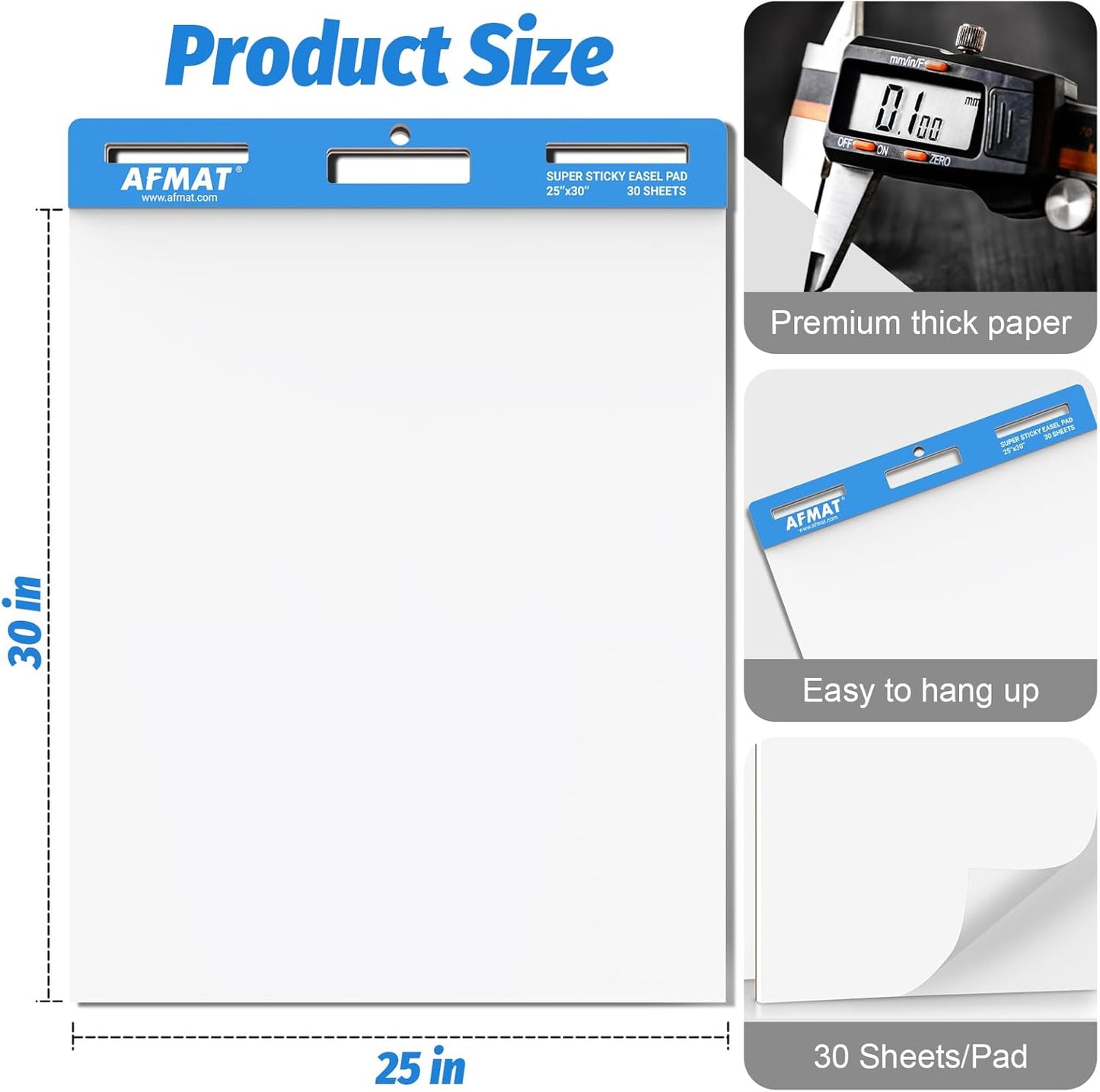 AFMAT Sticky Easel Pads, 25 in x 30 in Flip Chart Paper for Teachers, Ink Bleed-Through Resistant Easel Paper for Office/Classroom/Whiteboard/Wall/Windows, 30 Sheets/Pad, 4 Pads