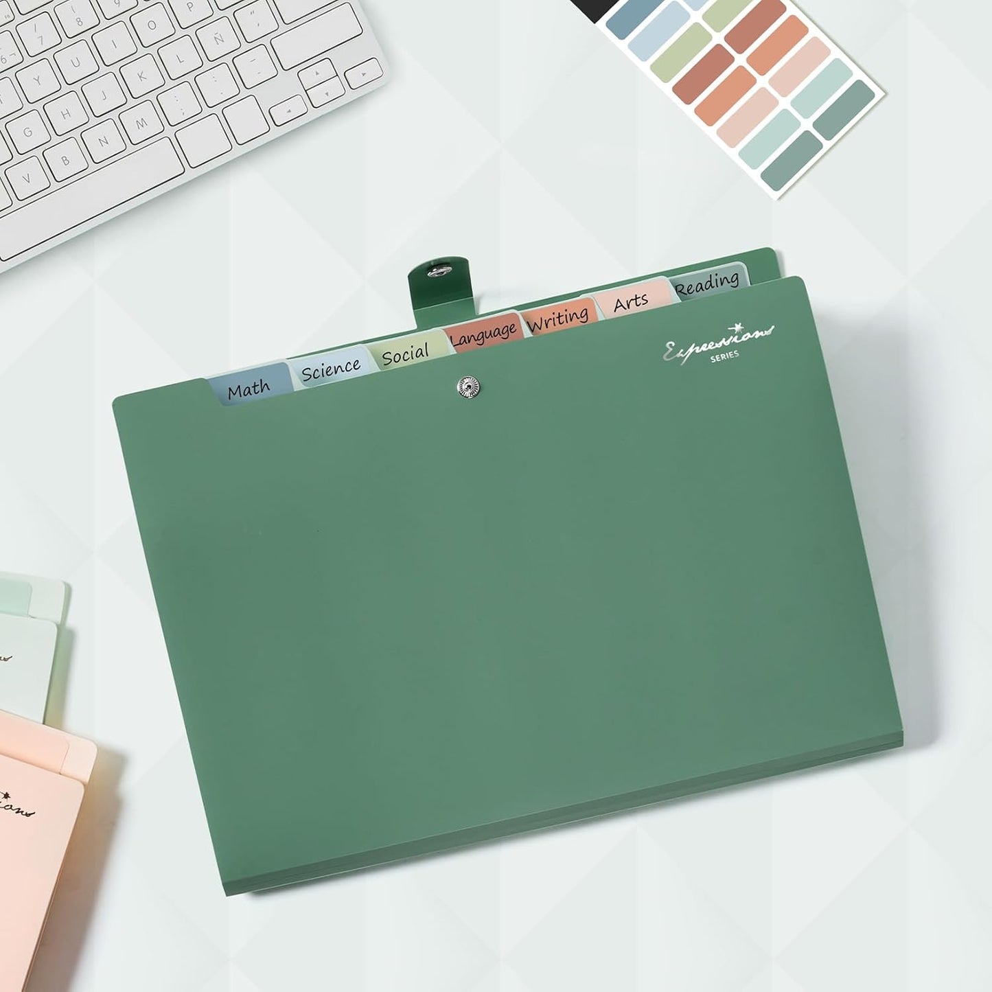 Sooez Elegant Accordion File Organizer with Labels, 8 Pocket Expanding File Folder, Portable Folders for Documents, Cute Paper Organizer for School Office Supplies, Letter Size, Light Purple