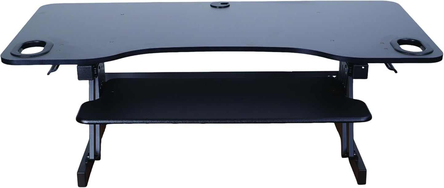 Rocelco 45" Height Adjustable Standing Desk Converter with Anti Fatigue Floor Mat and Slide Out Retractable Keyboard Tray - Sit Stand Up Triple Screen Tabletop Riser - Black (R ADRB-45-MAFM)