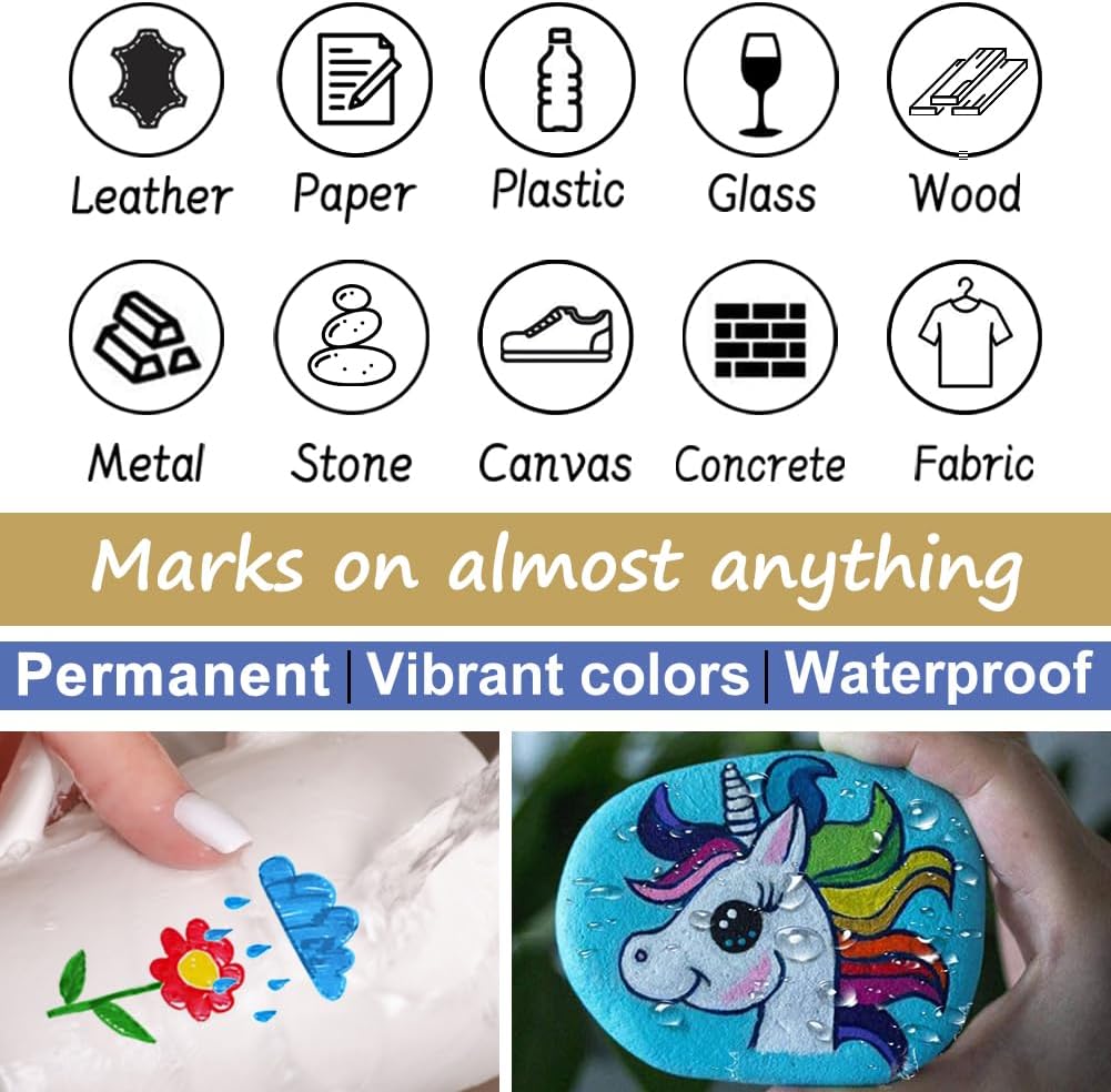 Overseas 48 Black Paint Pens, Oil Based Permanent Markers Set - Quick Drying, Waterproof, Fade-Resistant, Medium Tip Paint Markers Bulk for Wood, Metal, Rock, Ceramic, Plastic, Canvas, Glass, Rubber