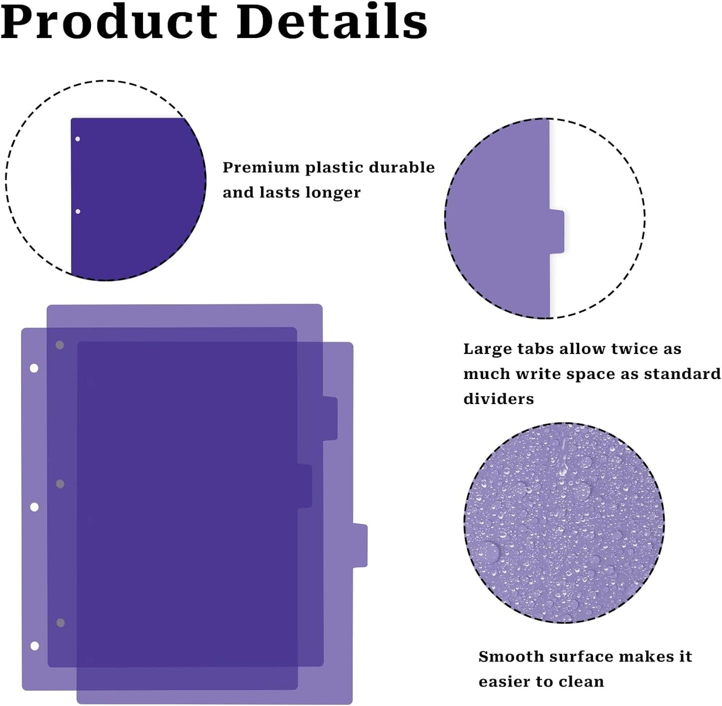 Dark Purple Binder Dividers, 8-Tab Sturdy Plastic Dividers, Binder Divider with Tabs, 3-Ring Binder Plastic Divider Set, Aesthetic Dividers for Binder, Suitable for Notebooks and Binders(Dark Purple)