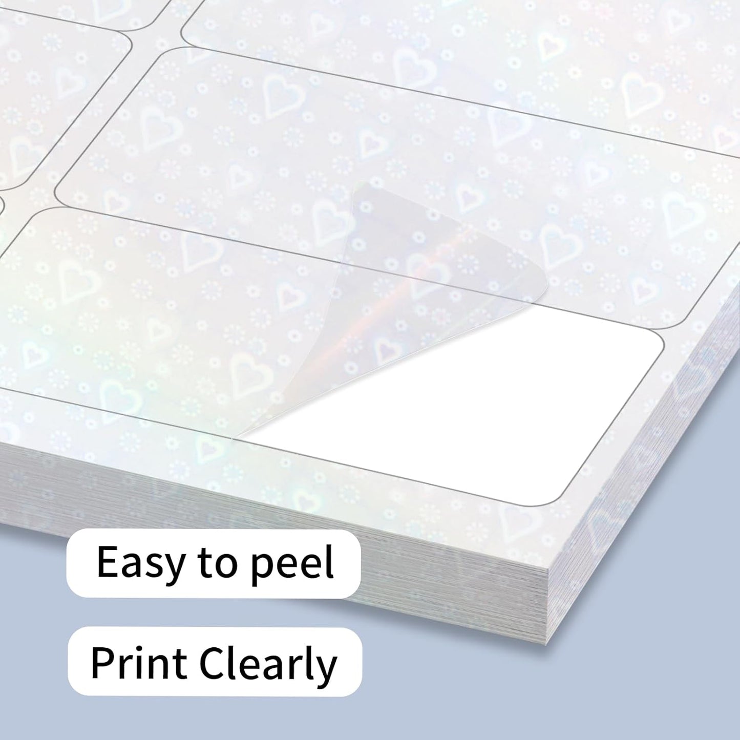 STARLIBOO Transparent Stickers Labels - 2" x 4" Clear Address Labels Mailing Stickers for Laser/Inkjet Printer 8.5"×11"- 20 Sheet (Clear Holographic Heart)