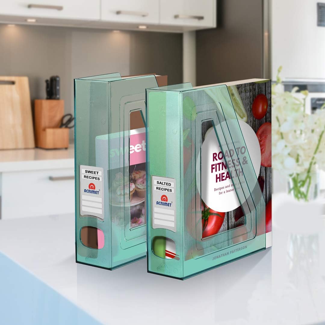 Acrimet Magazine File Holder, Durable Rack, Space-Saving Organizer (Plastic) (Clear Green Color) (2 pack)