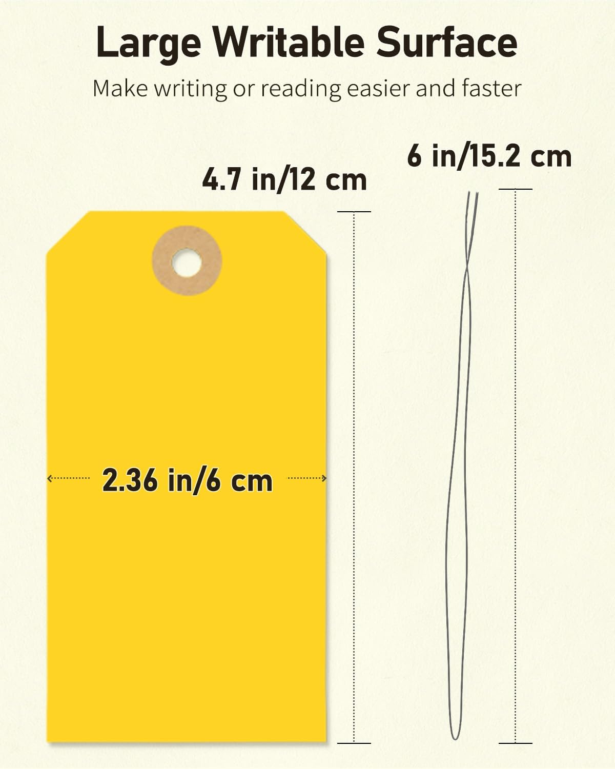 Uniclife 100 Pcs Yellow Blank Shipping Tags with Wire Attached 4.7 Inch Paper Tags Hang Tag with Reinforced Eyelet Large Marking Label Writable Price Tags Inventory Label Tag, 4.7" x 2.36"