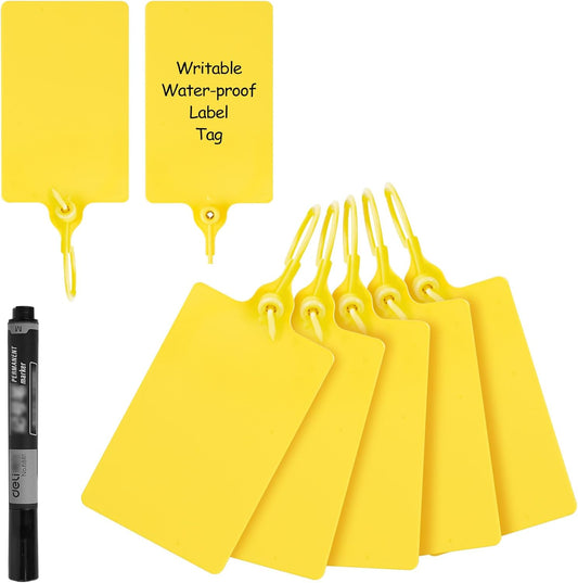 100 Plastic Tags Shipping Tags Waterproof Tags for Labeling Blank Writable Marker Ties Security Seals Storage Hanging Tags Shipping Label with One Marker Pen (Yellow)