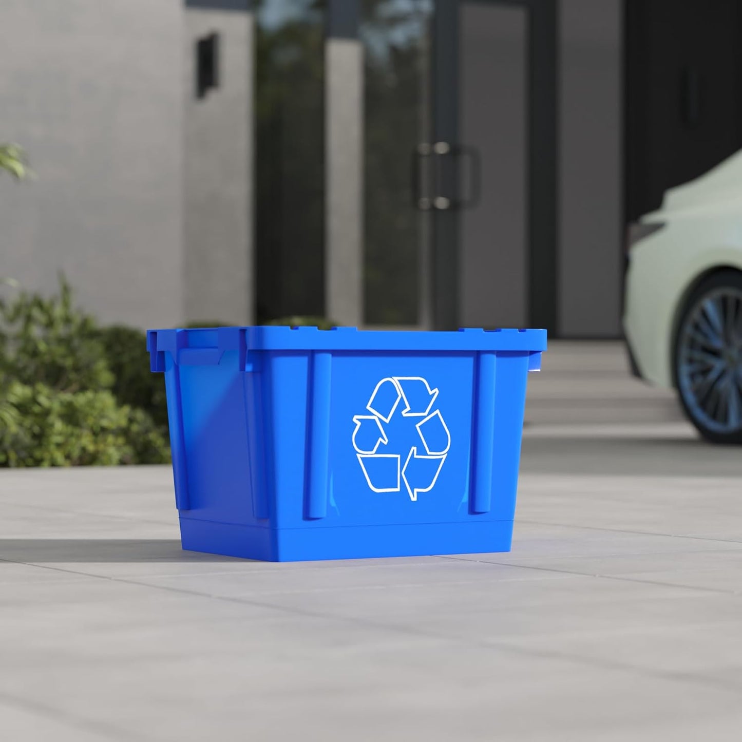 14 Gallon Rectangular Blue Recycling Bin | 2 Pack | Inside Outside Curbside | Stackable Box for Paper Plastic