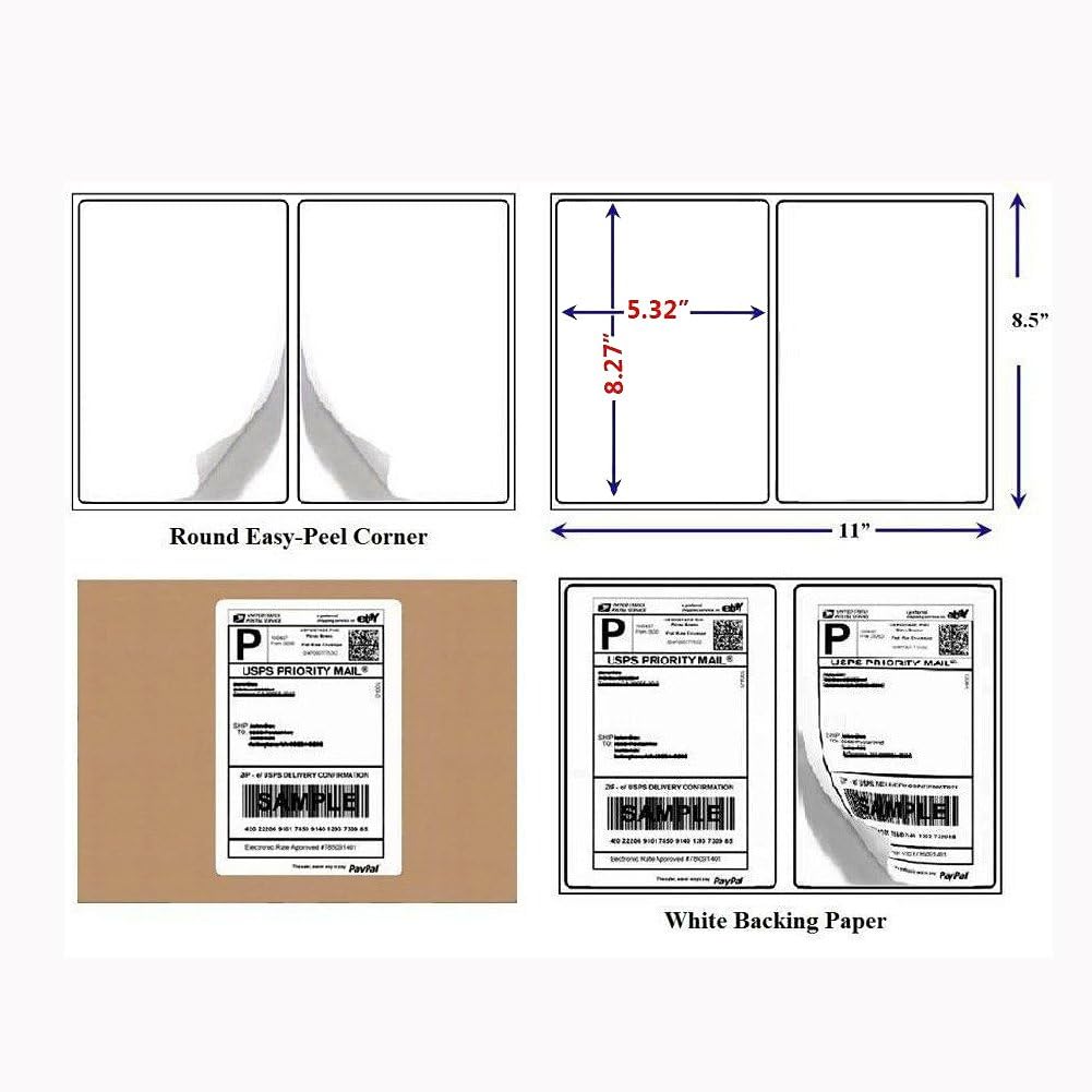 MFLABEL ®Round Conrner Half Sheet Shipping Labels 2-UP Click-n-Ship Mailing Postage Labels(500Labels)