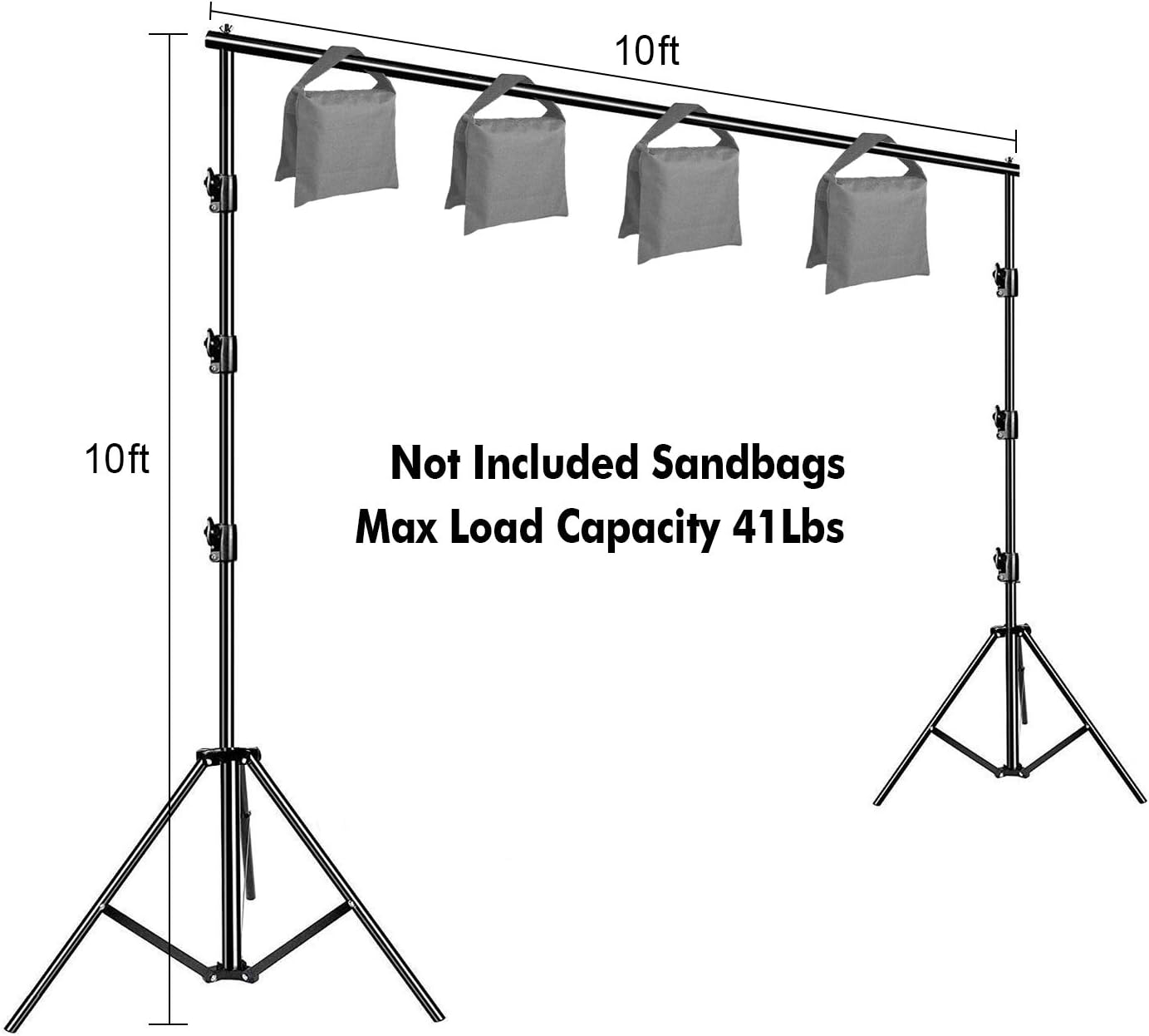 10 x 10Ft Photo Video Studio Heavy Duty Adjustable Muslin Backdrop Stand Background Support System Kit for Photography with Carrying Bag,4 Pcs Spring Clamps