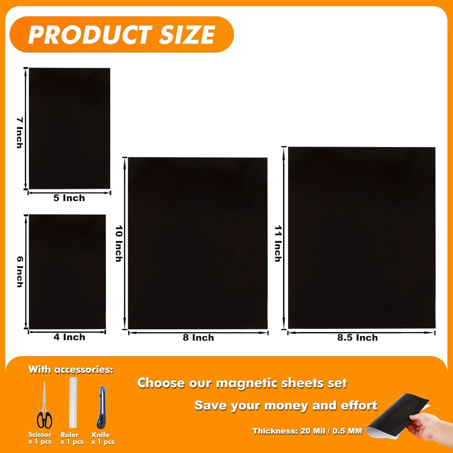 Magnetic Sheets with Adhesive Backing 8 x 10 Inch, 50 Packs Flexible Magnetic Adhesive Sheets, Magnetic Contact Paper, Adhesive Magnetic Sheets for Dies Storage, Photos, School, Home, Office
