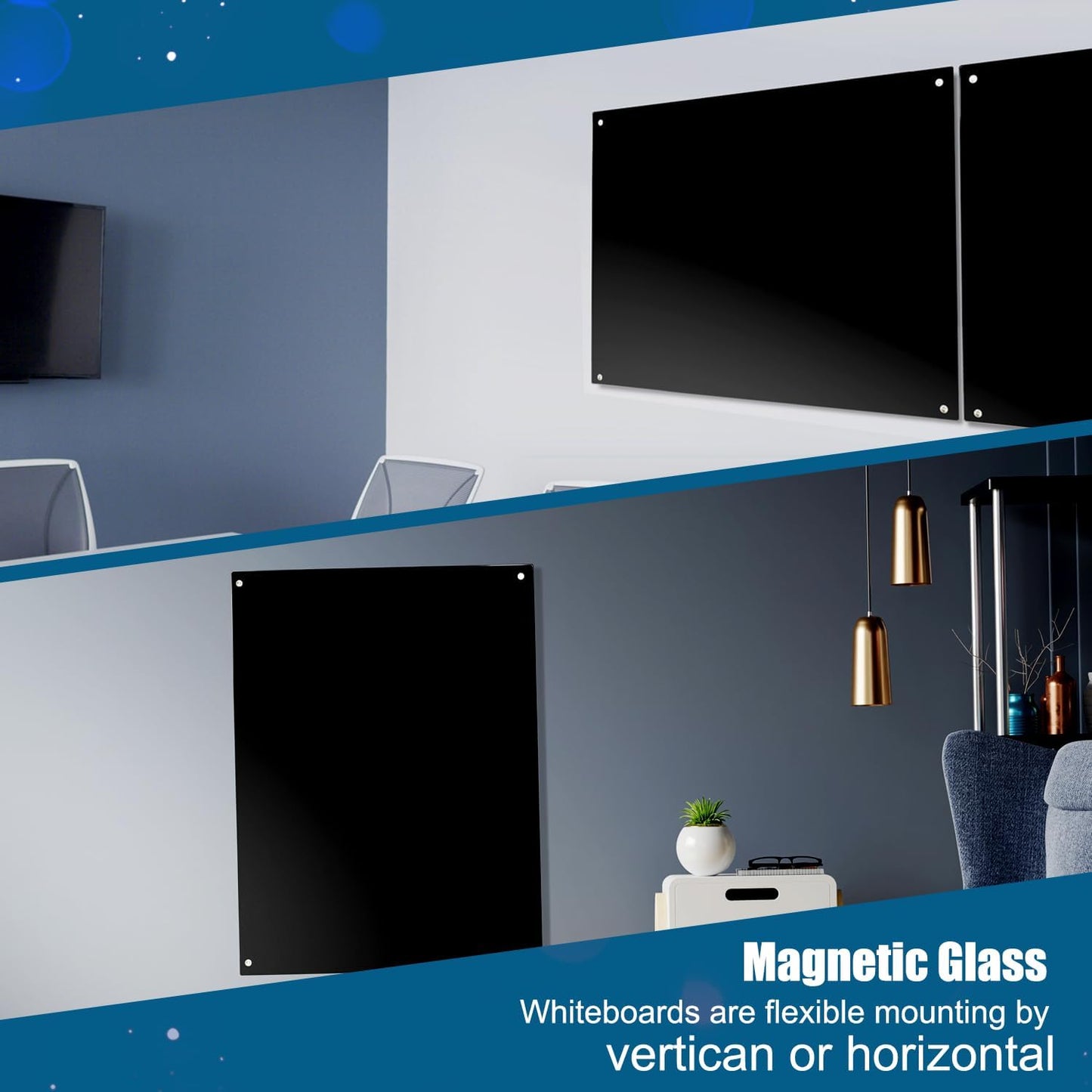 Magnetic Glass Writeboard 48"x36" Premium Tempered Dry Erase Boards Wall Mounted Frameless Whiteboard Bulletin Message Boards (Black)