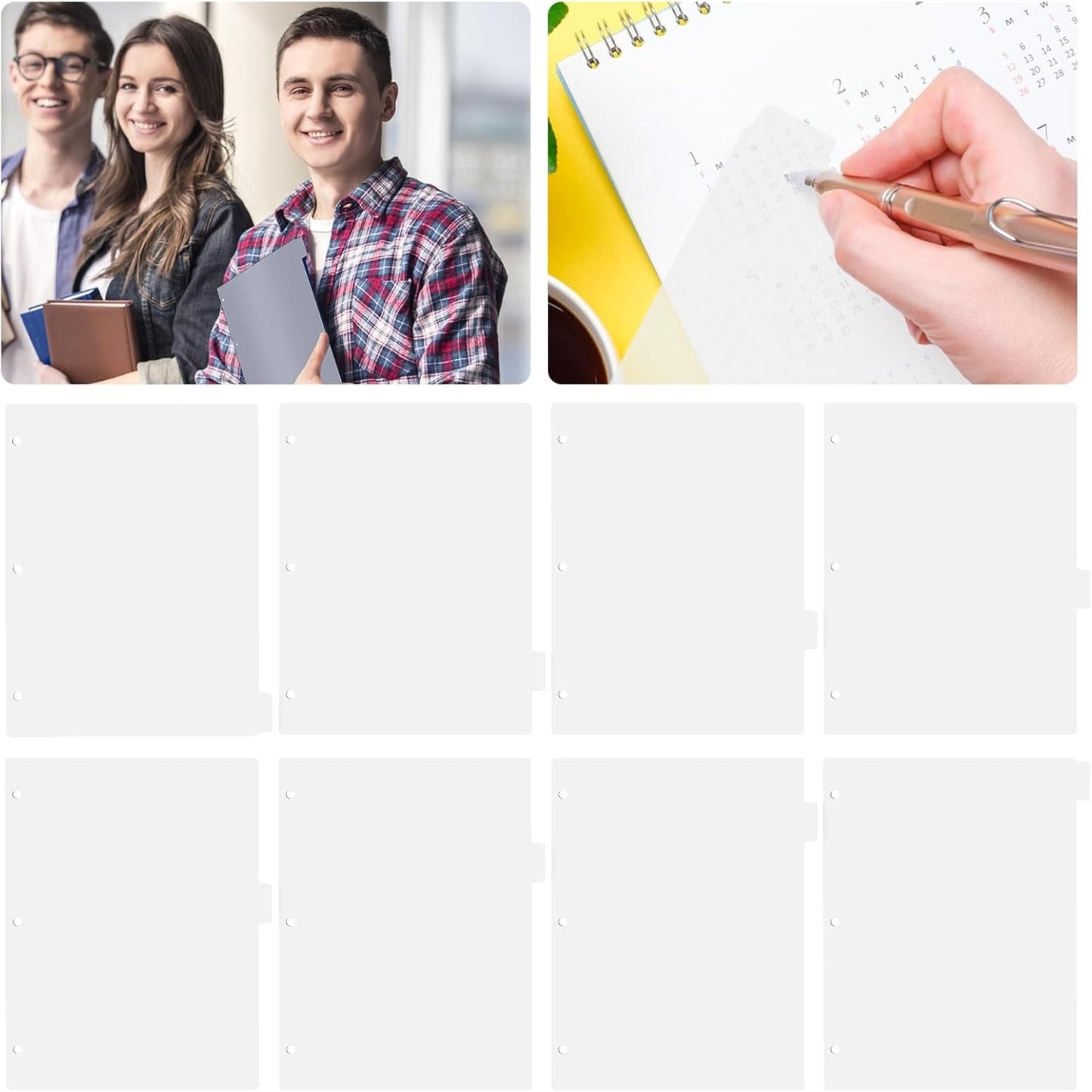 3 Ring Frosted Transparent Binder Dividers, 8 Tab Clear Dividers, A4 Size, Sturdy Plastic, Aesthetic, 3 Hole Punch