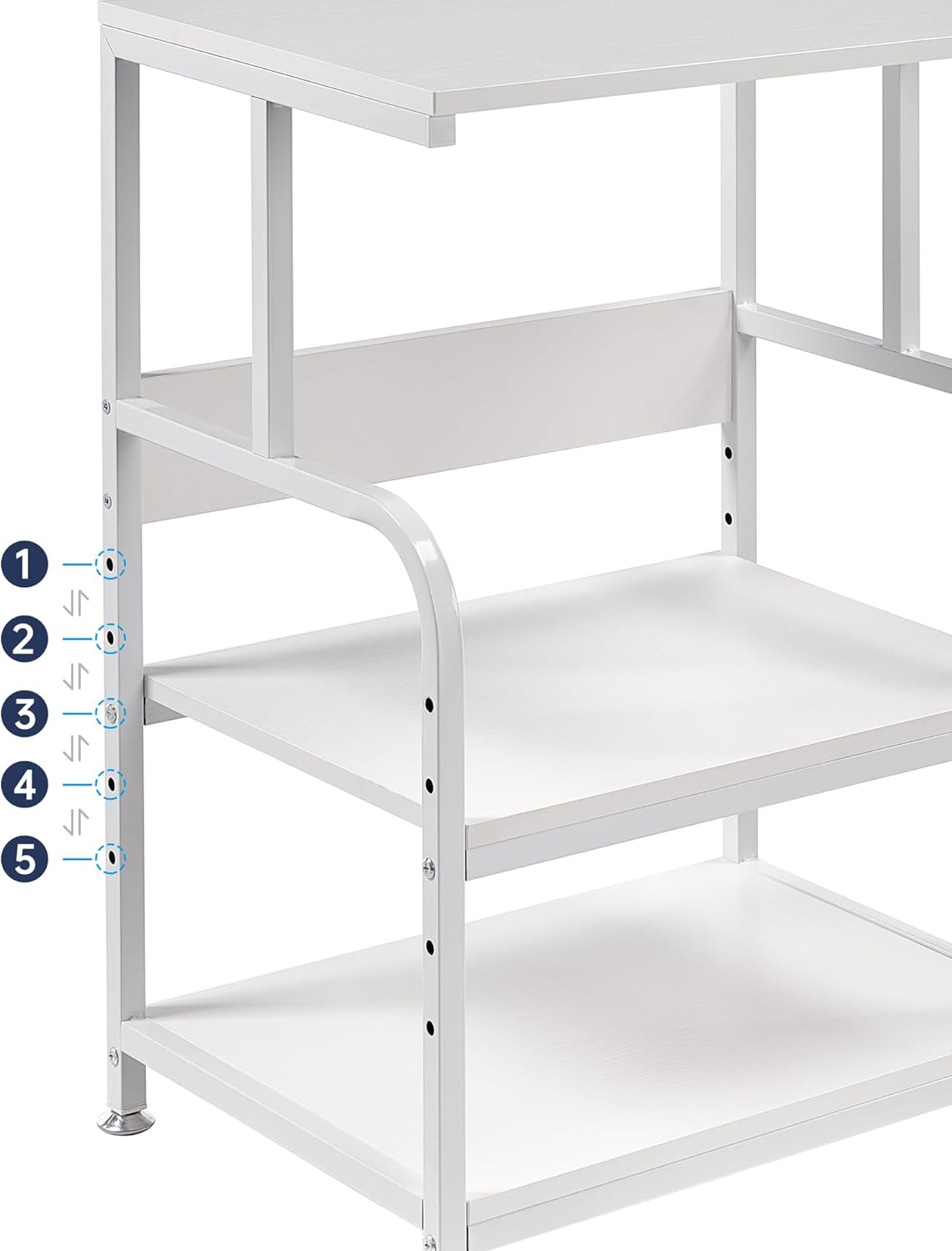 White Printer Stand with Storage, 3 Tier Printer Table with Height Adjustable Shelf, Rolling Printer Cart with Wheels for Home Office Organization