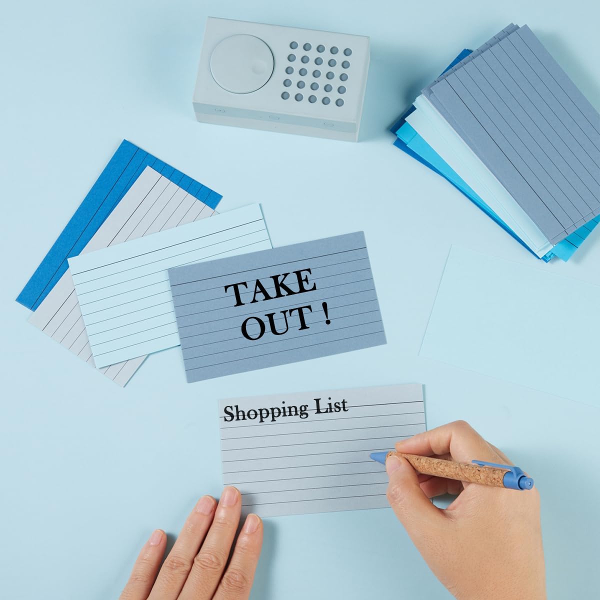 100 Sheets 3x5 Colored Ruled Note Cards Index Cards, 250 GSM Heavy Flashcards, 5 Blue