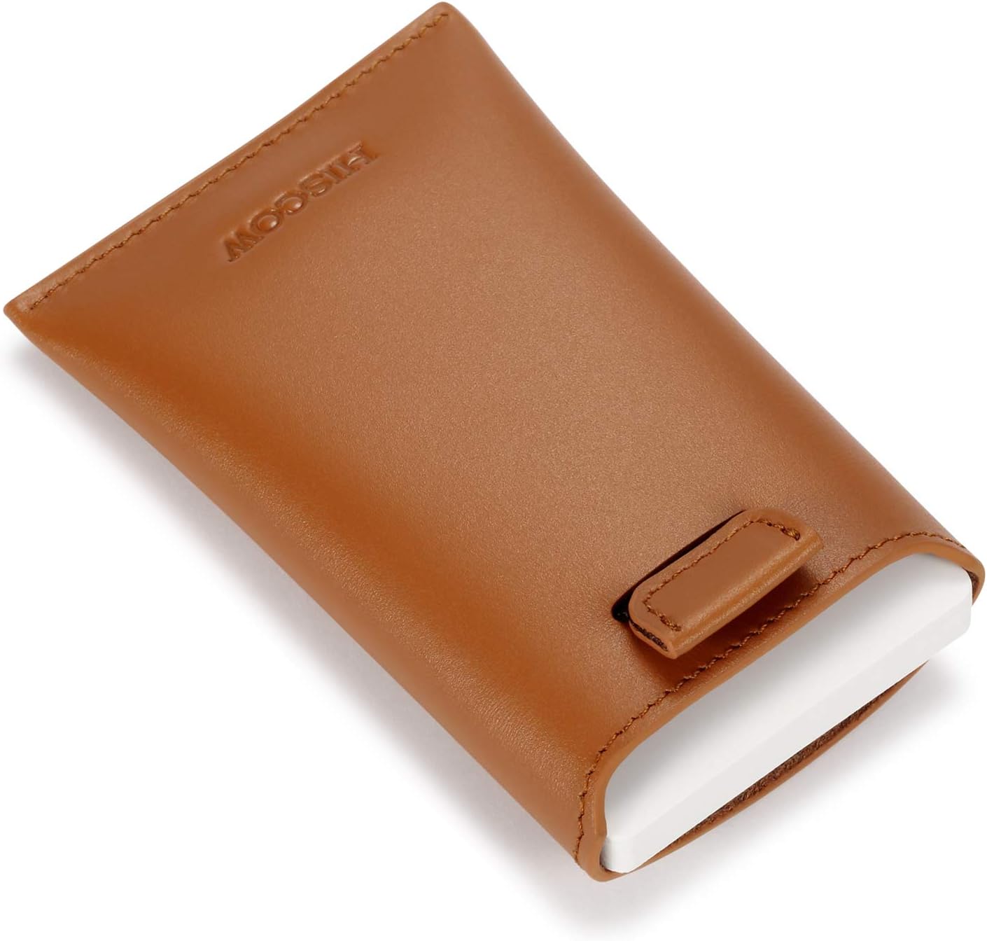 HISCOW Business Card Holder with Flap for Dispensing Cards - Italian Calfskin (Cognac)