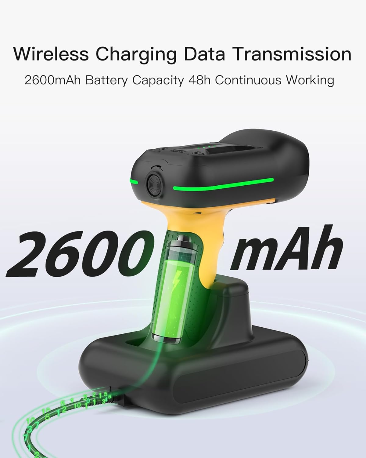 Inateck Industrial Barcode Scanner Wireless, 2D QR Code Scanner with Smart Charging Stand, IP67 Waterproof and Dustproof, Barcode Reader with 2600mAh Battery,Handscanner with App & SDK, BCST-75S