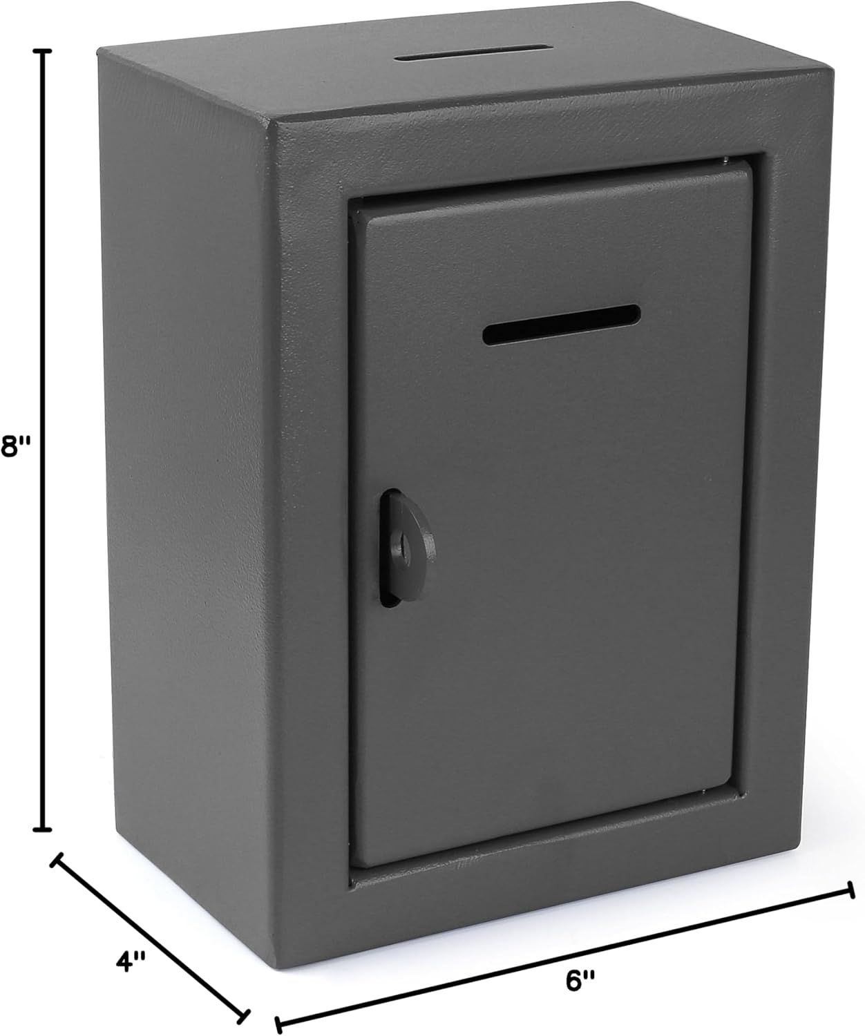 Metal Charity Donation Box - Secure Steel Collection Box with Front Slot, Easy Wall Mount, 8.5x6.5x4" Gray