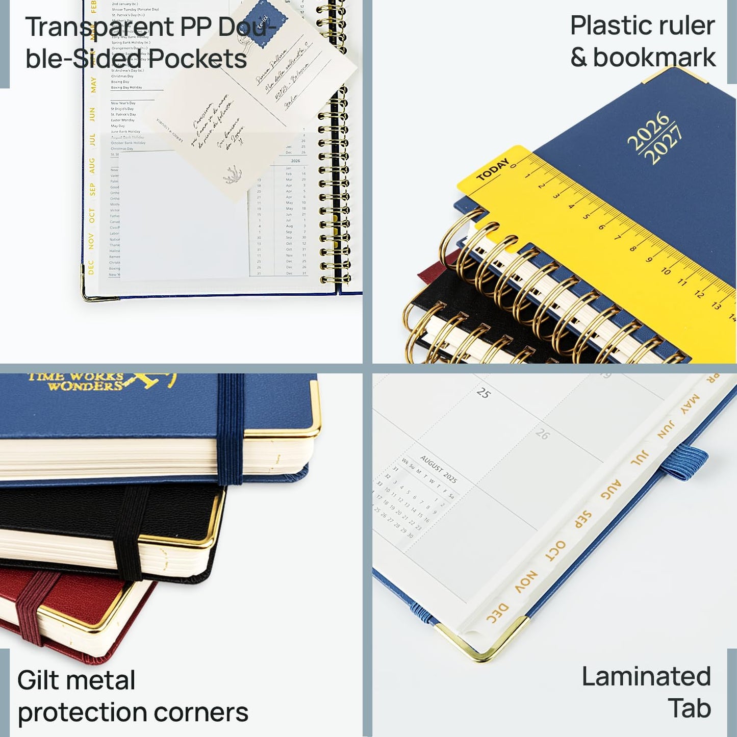 POPRUN Monthly Planner 2026-2027 Spiral Hardcover (8'' x 10''), 18 Months Calendar (Jan.2026-Jun.2027) - 2 Pages per Month with Dotted Note Pages, Sunday Start, Laminated Tab - Violet