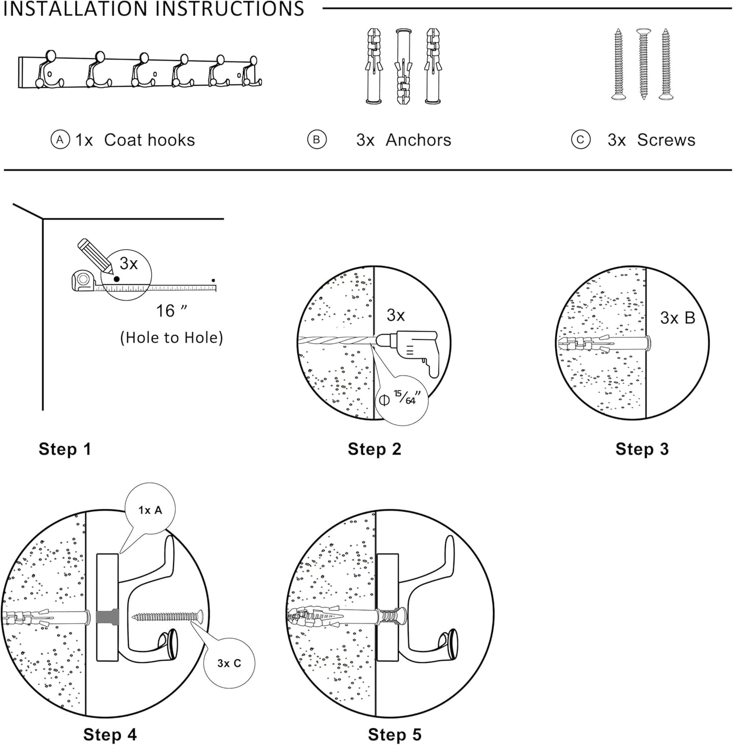 SKOLOO 36-Inch White Wood Coat Rack Wall Mount with 6 Triple Hooks - Ideal for Family Entrances, Classrooms, and Pet Supplies Storage - Perfect Coat Hooks for Wall