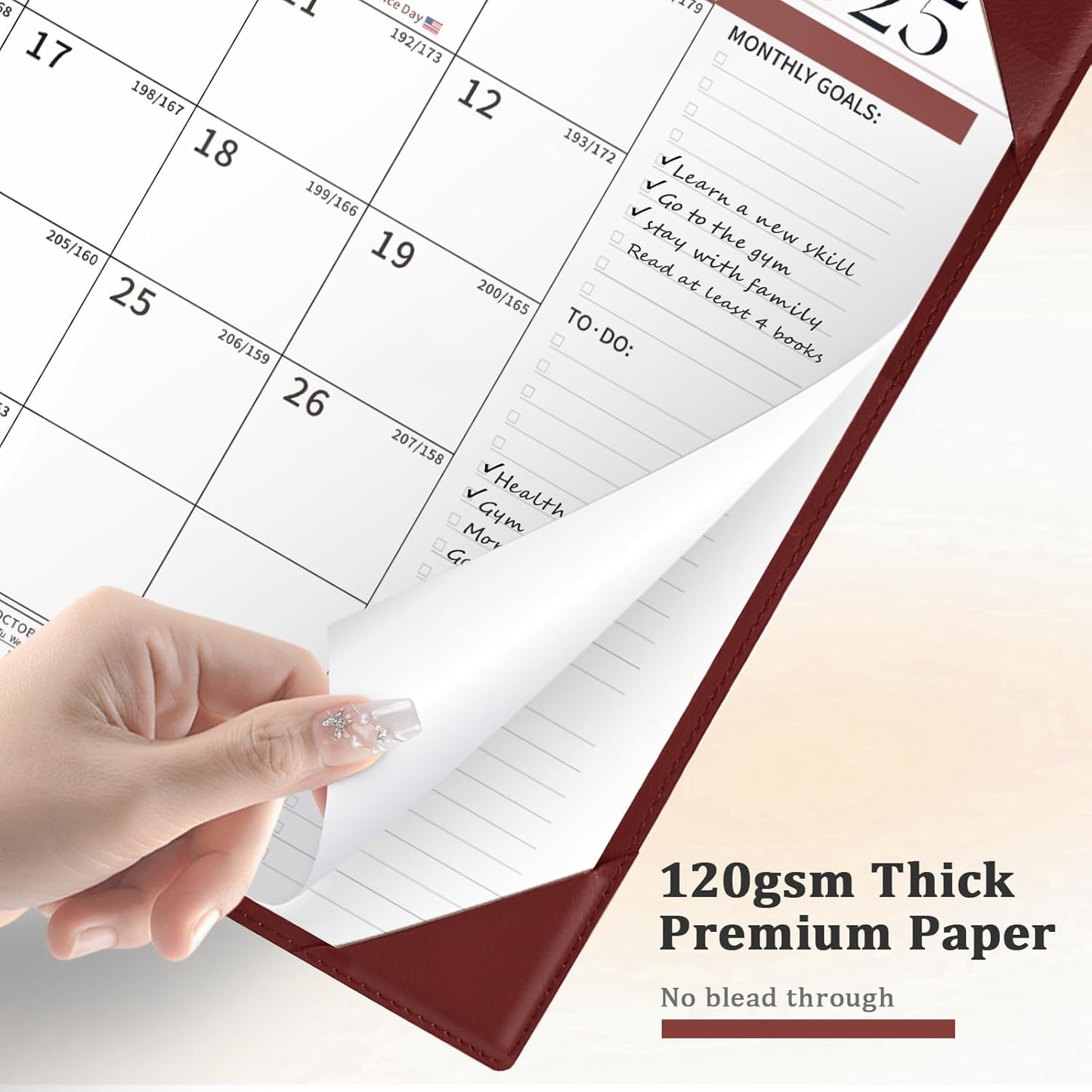 Ospelelf Desk Calendar 2025-2026 Wall Monthly Planner 12"x17" Leather Pad with Protective Cover 18 Months July 2025 to December 2026 Brown