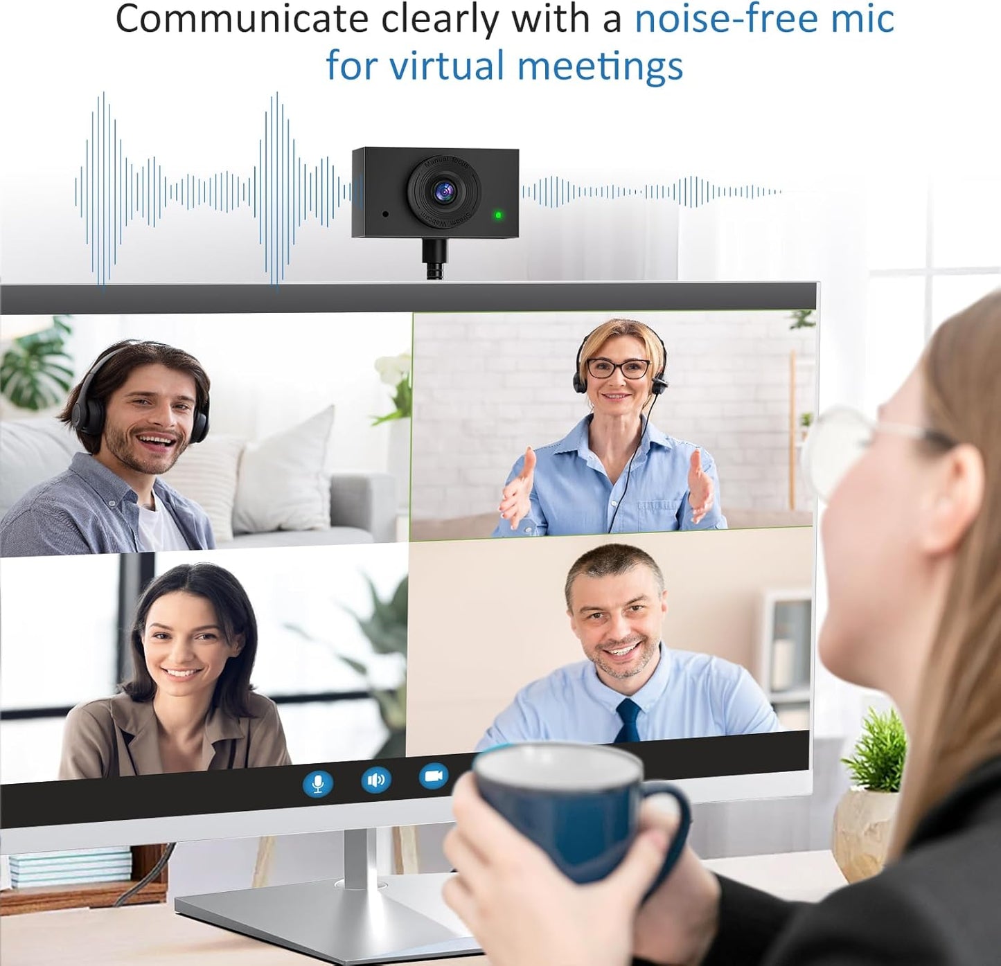 Eye Contact Web Camera for Desktop Computer – 1080P USB Camera with Microphone & Stand, Center Cam for Laptop or Desktop, Manual Focus, Plug & Play for macOS & Windows(Black)