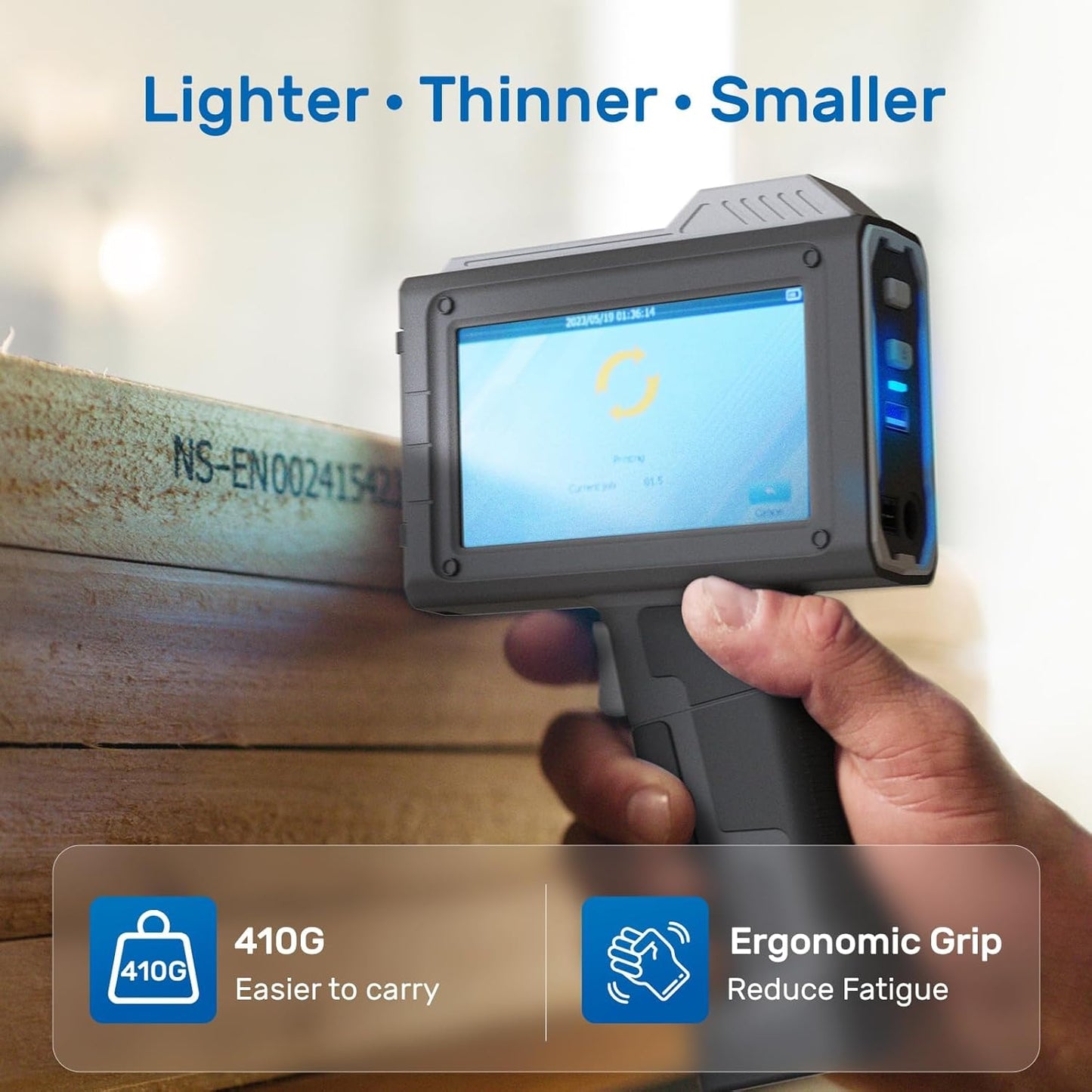 BENTSAI Handheld Inkjet Printer BT-HH6205BL Upgraded with 16H Long Lasting 0.5Inch Use with Photoelectric Sensor for Assembly Line for Date QR Code UPC Barcode Logo Batch Number on Carton Plastic Wood