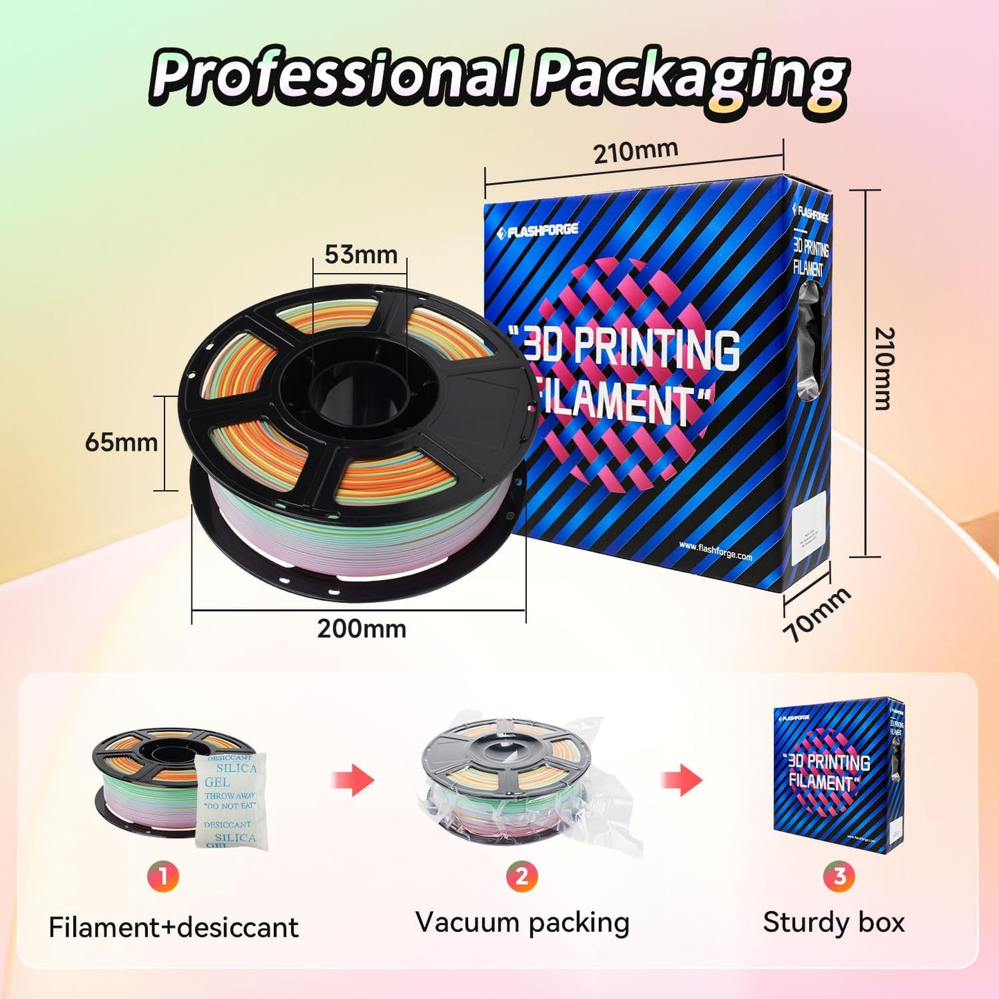 FLASHFORGE Rapid PLA Gradient Rainbow Summer Reverie Filament, Transform Colors Smoothly & Fast, High Flow Speedy 3D Printer Filament, Experience Exceptional Performance with 500mm/s Fast Printing