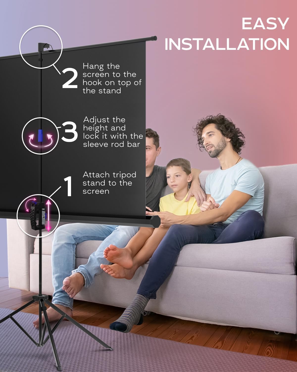 Projector Screen with Stand 60 inch - Indoor and Outdoor Projection Screen for Movie or Office Presentation - 16:9 HD Premium Wrinkle-Free Tripod Screen for Projector with Carry Bag and Tight Straps