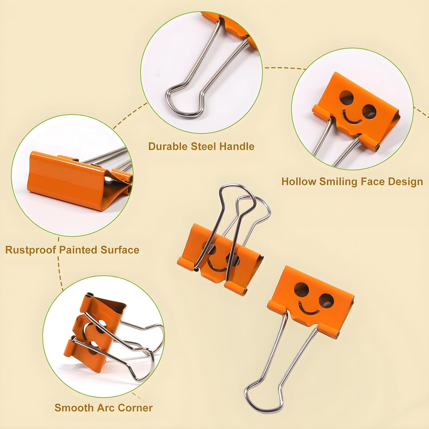 Coideal Smiling Face Binder Clips Medium, 48 Pcs 1 Inch Smiley Metal Paper Clips Clamps Assorted Color with Cute Fun Smile Hollow for Office (25mm)