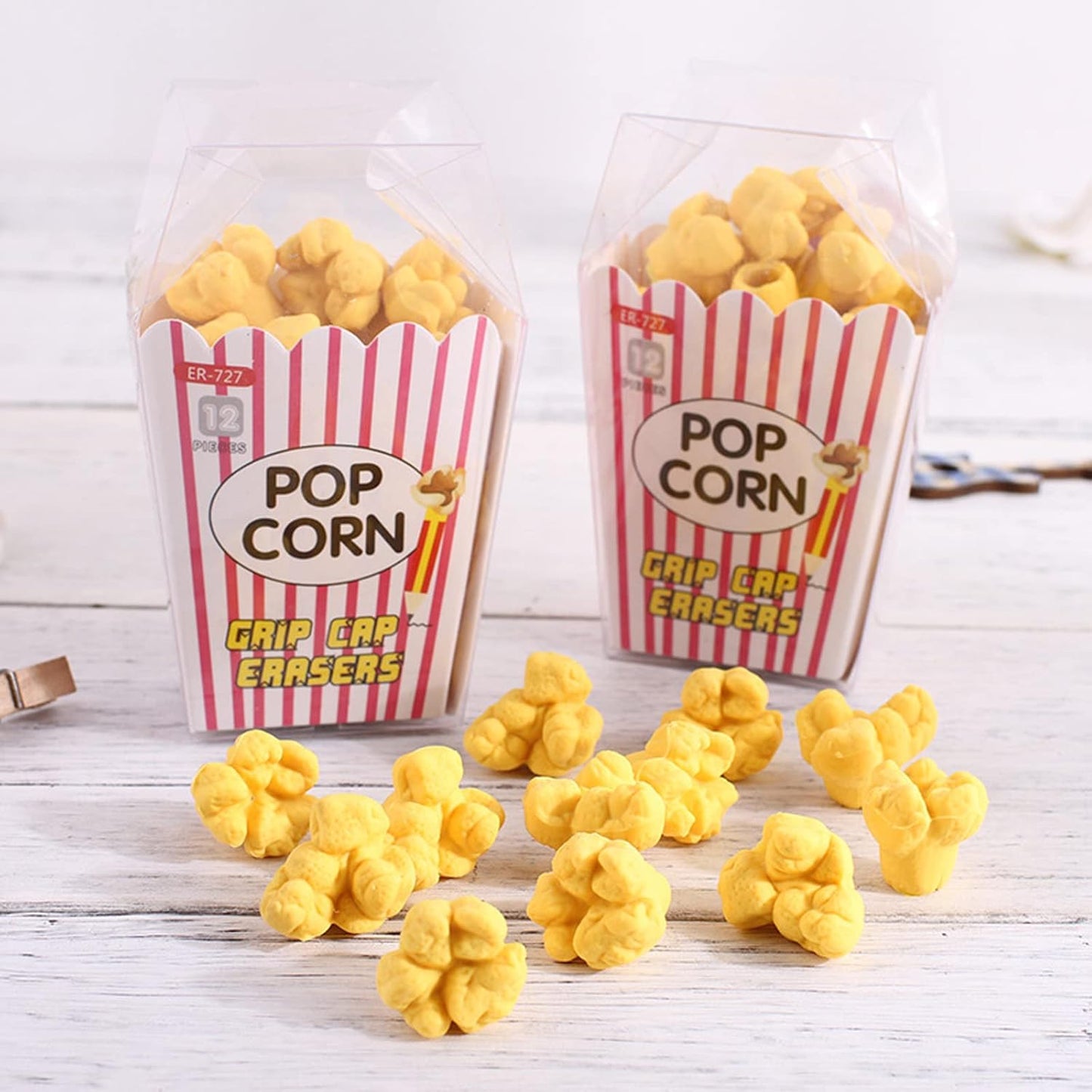 Pencil Top Erasers 36 Pack Popcorn Pencil Erasers Toppers Cap Erasers for Kids Cute Fun Novelty Food Erasers for Student School Supplies Prize Gifts Party Favors