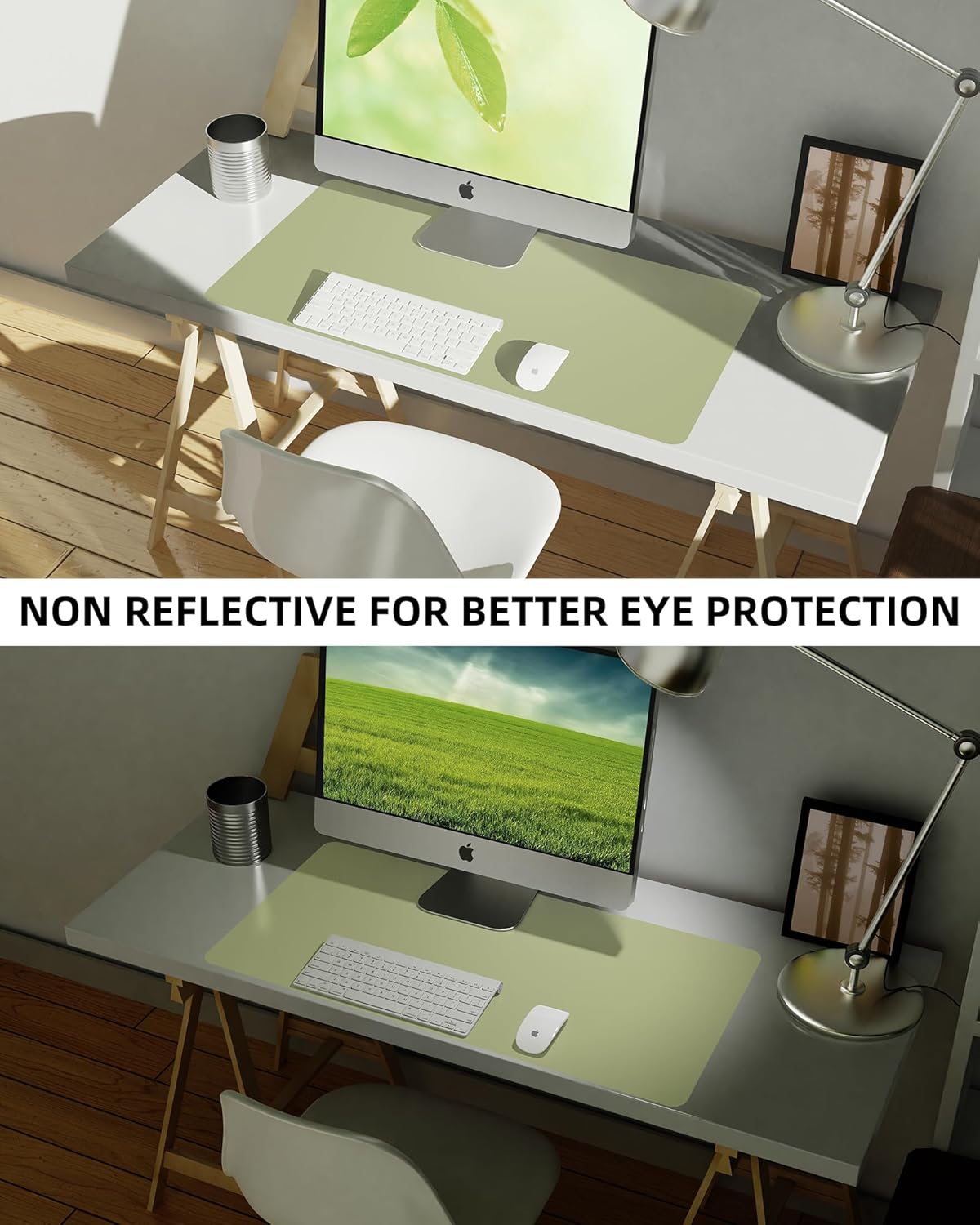 AFIING Leather Desk Pad Protector,Mouse Pad,Office Desk Mat, Non-Slip PU Leather Desk Blotter,Large Desk mat,Waterproof Keyboard mat for Office/Home/Decor (Olive Green,35"" x 17"")