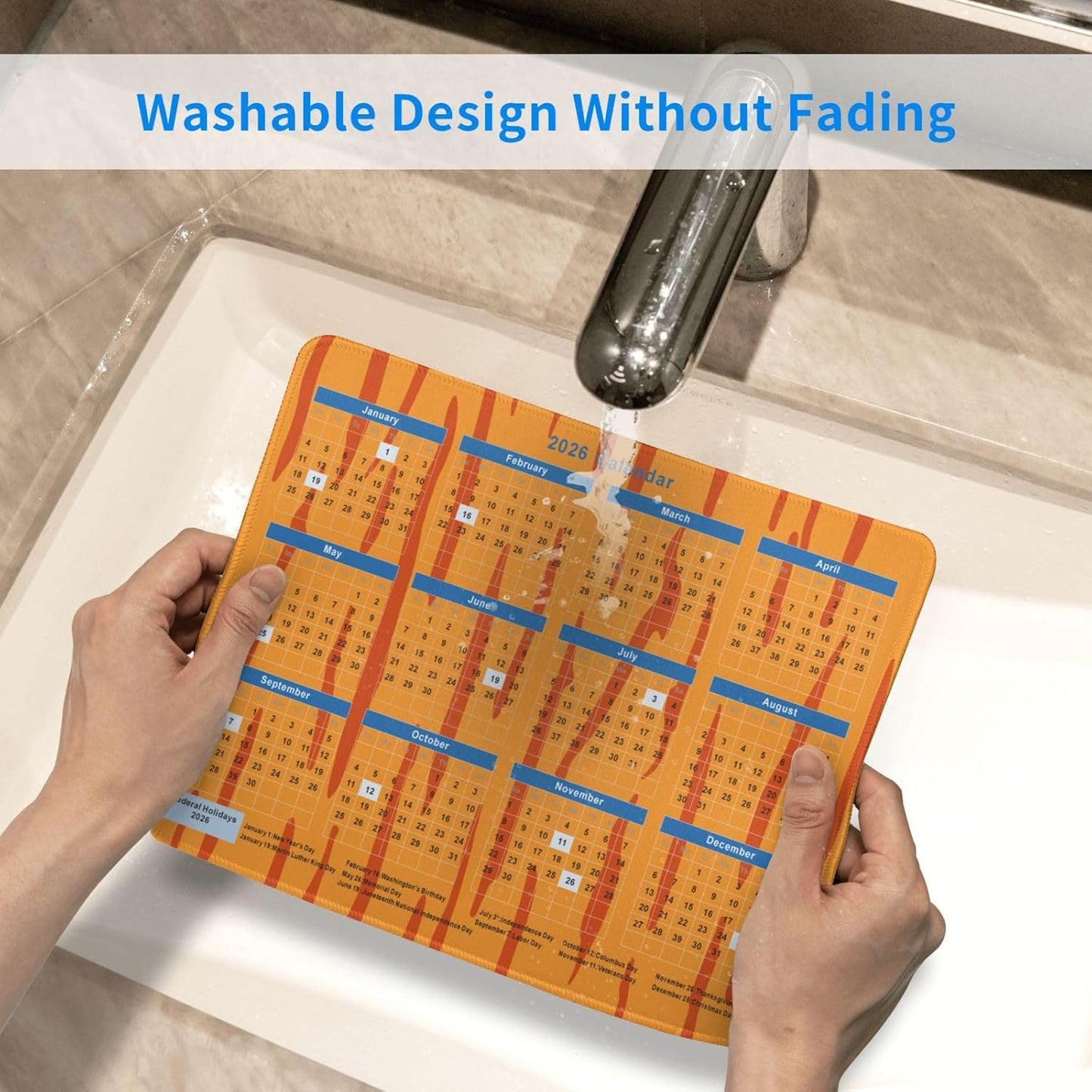 2026 Calendar Mouse Pad Tiger Texture, Calendar with Holidays Mouse Pads, Non-Slip Rubber Base Mousepad for Office Desk Computers Laptop