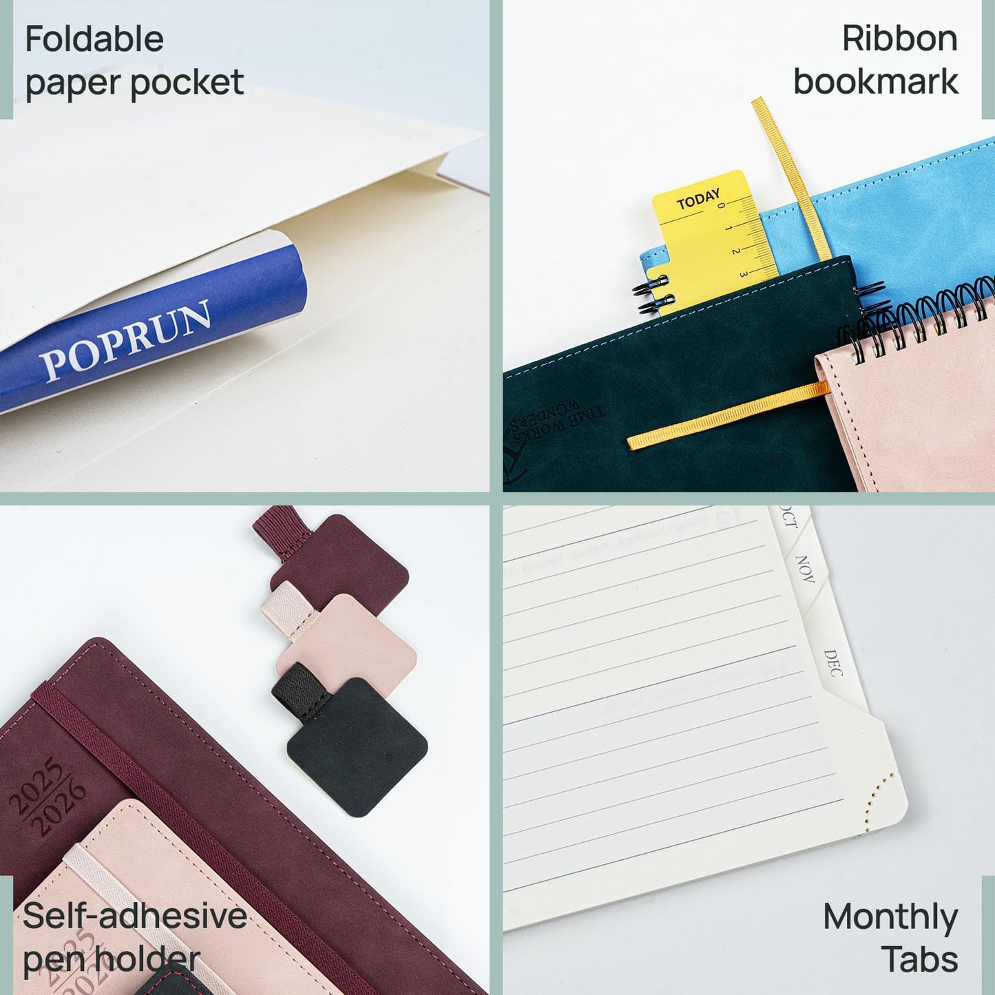 POPRUN Planner 2025-2026 Weekly Notebook (Medium 6.5''x 8.5'') Academic Calendar (JUL.25 - JUN.26) Appointment Book with Monthly Tabs, Leather Soft Cover, Inner Pocket, 100 GSM - Royal Blue