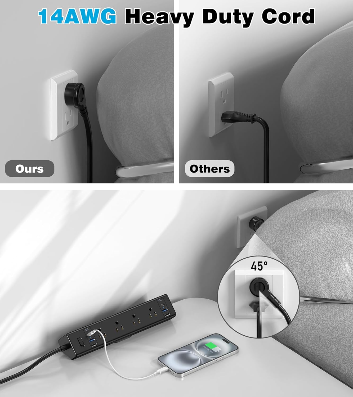 40W Fast Charging Station,Desk Clamp Power Strip,4 USB-C Ports & 8 AC Outlets,Desktop Edge Mount Surge Protector Power Strip,14AWG Heavy Duty Cord,Fit 1.9" Tabletop Edge for Home Office(10Ft Cable)