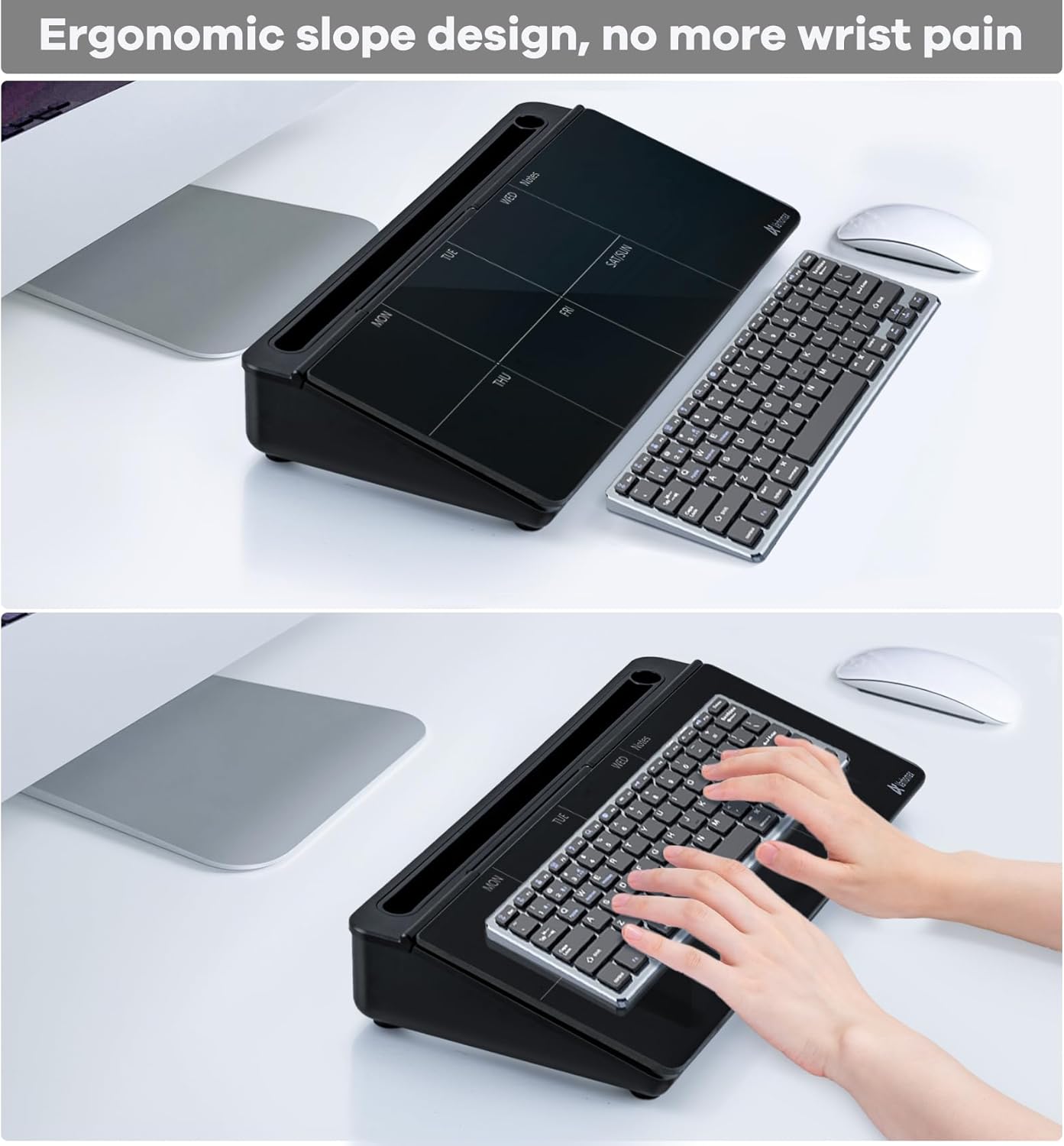 Varhomax Glass Weekly Planner Desk White Board, Desktop Calendar Whiteboard with Storage, to Do List Memo Caddy for Home Office and School Supplies, Black