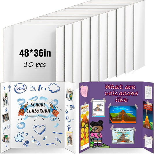 10 Pack Trifold Poster Board 48" X 36", IKAYAS Double Sided White Tri-fold Poster Boards, Science Fair Display Boards Posterboard Foamboard for Mounting, Art, Display, Projects Classroom Supplies