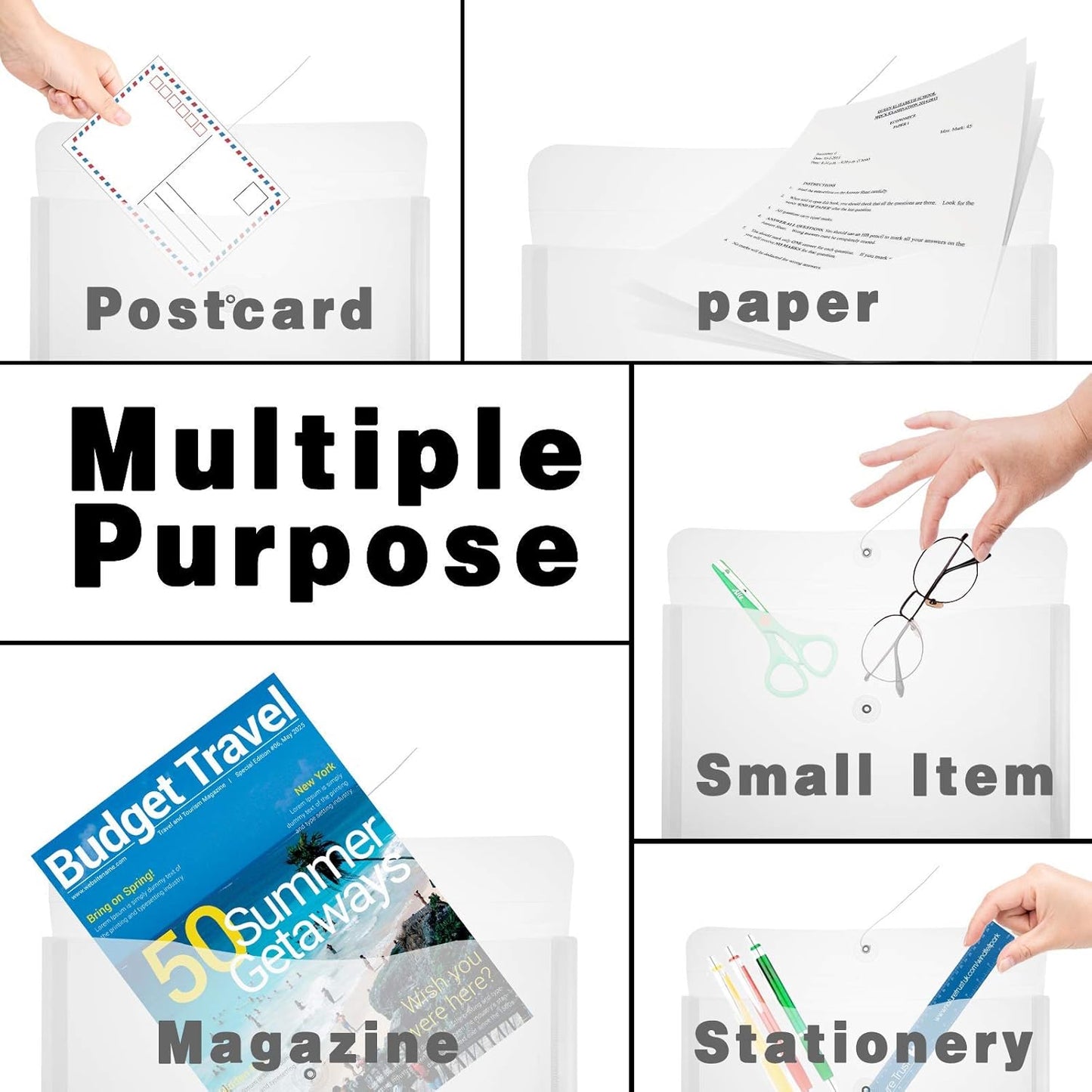 Yoeejob Plastic Envelopes Legal Size with String Tie Closure, Clear Poly Envelope Expandable Plastic Folders, Document Paper File Organizer for Home Work Office, 24 Pack, White