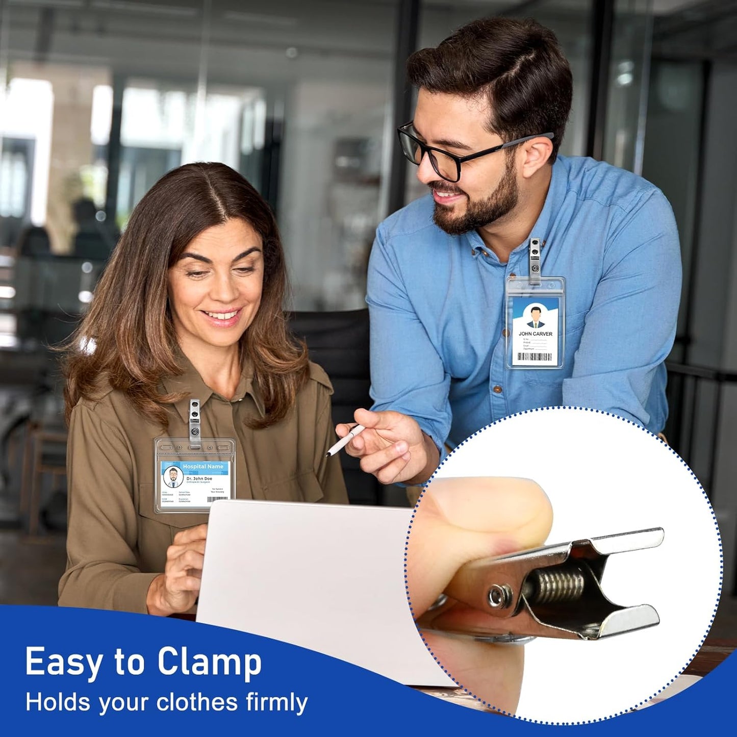 100Pcs Premium Metal Badge Clips with Clear PVC Straps for ID Cards, Badge Holders, Name Tags, Work Badges