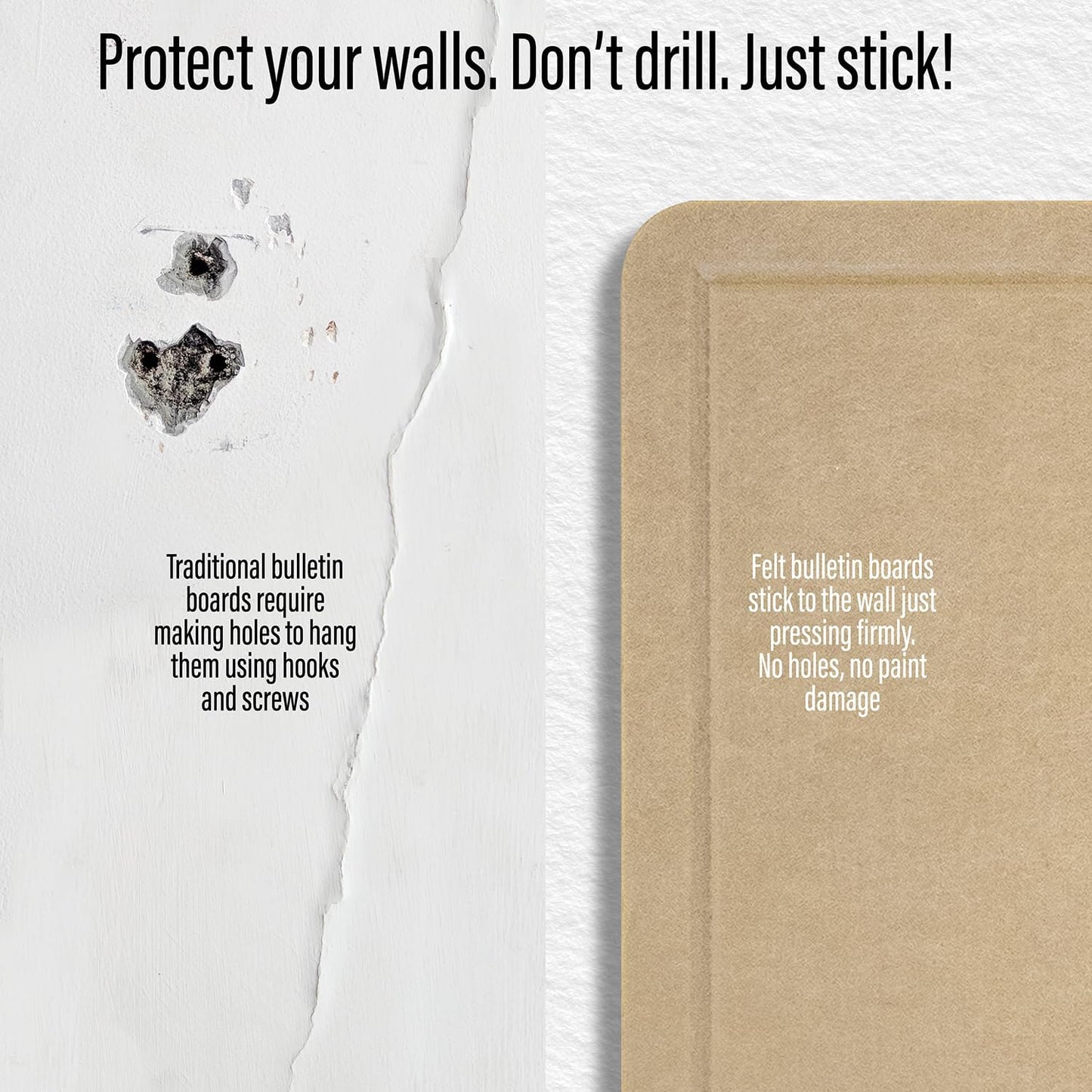 Large Bulletin Board 48 x 36 Inches - Foldable Felt Bulletin Board for Wall, Cork Board Alternative with 57 Wood Pins & 6 Note Pads, Vision Board - Khaki